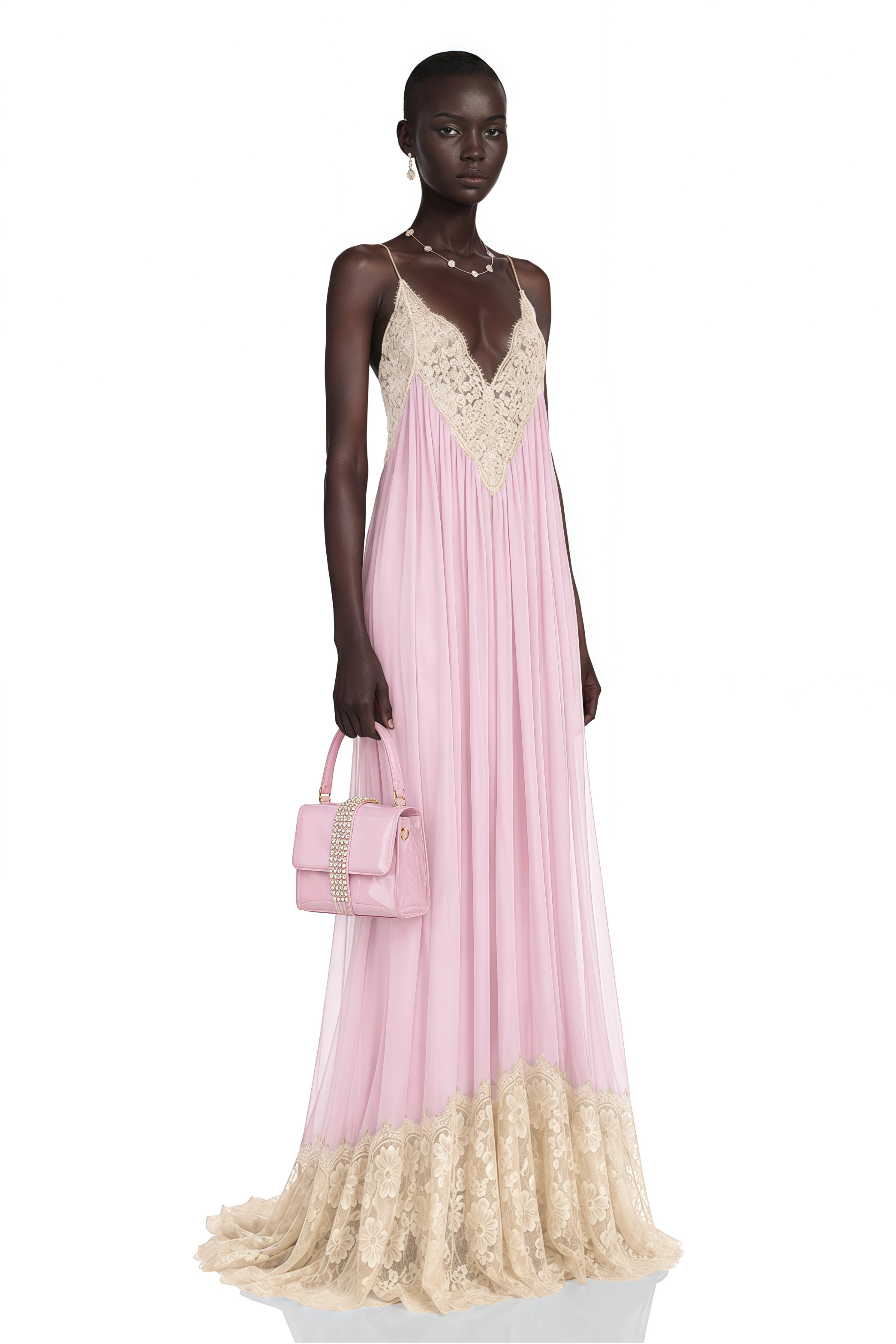 Esme Pink Ruffled Maxi Dress with Lace Trim