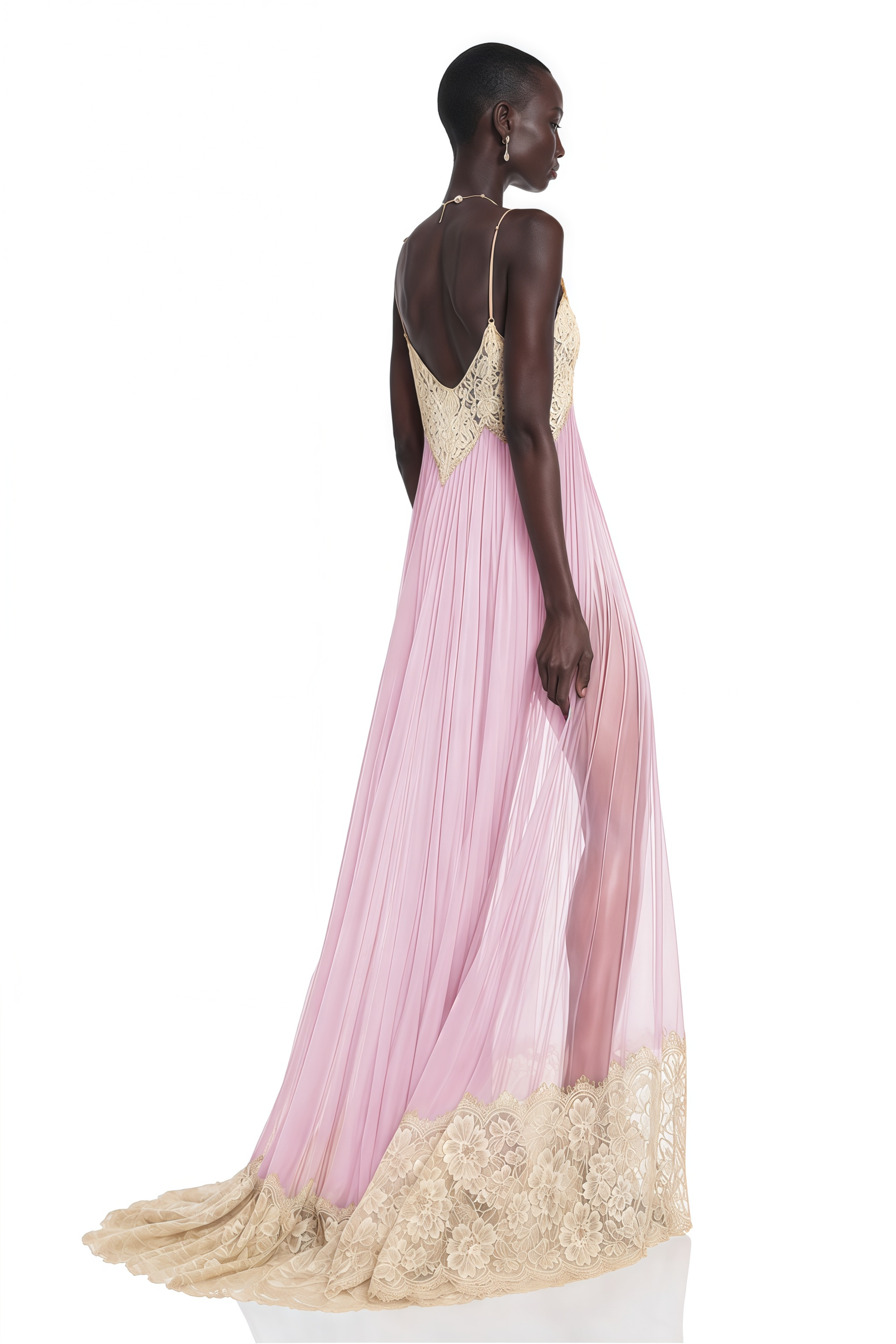 Esme Pink Ruffled Maxi Dress with Lace Trim