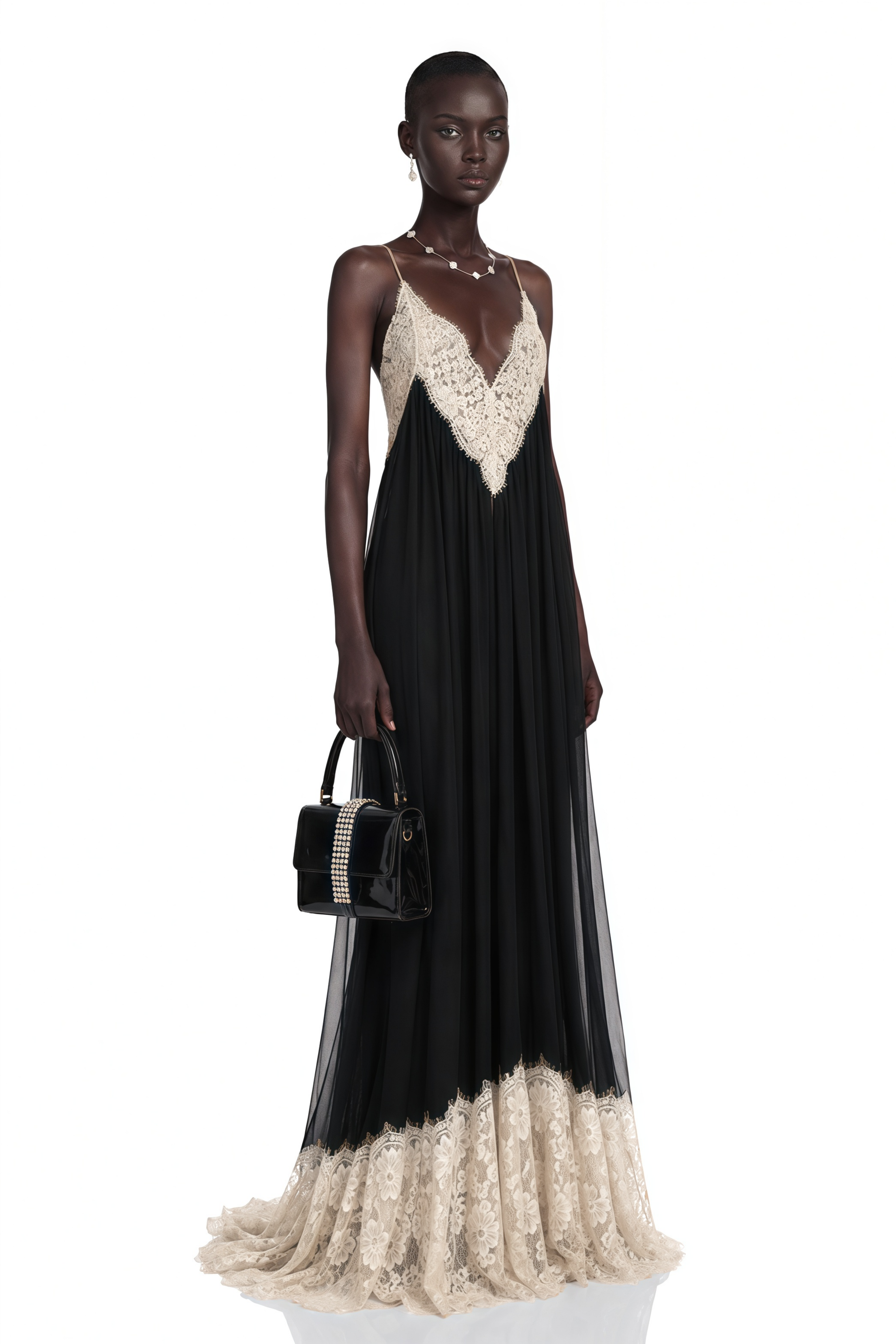 Esme Black Ruffled Maxi Dress with Lace Trim