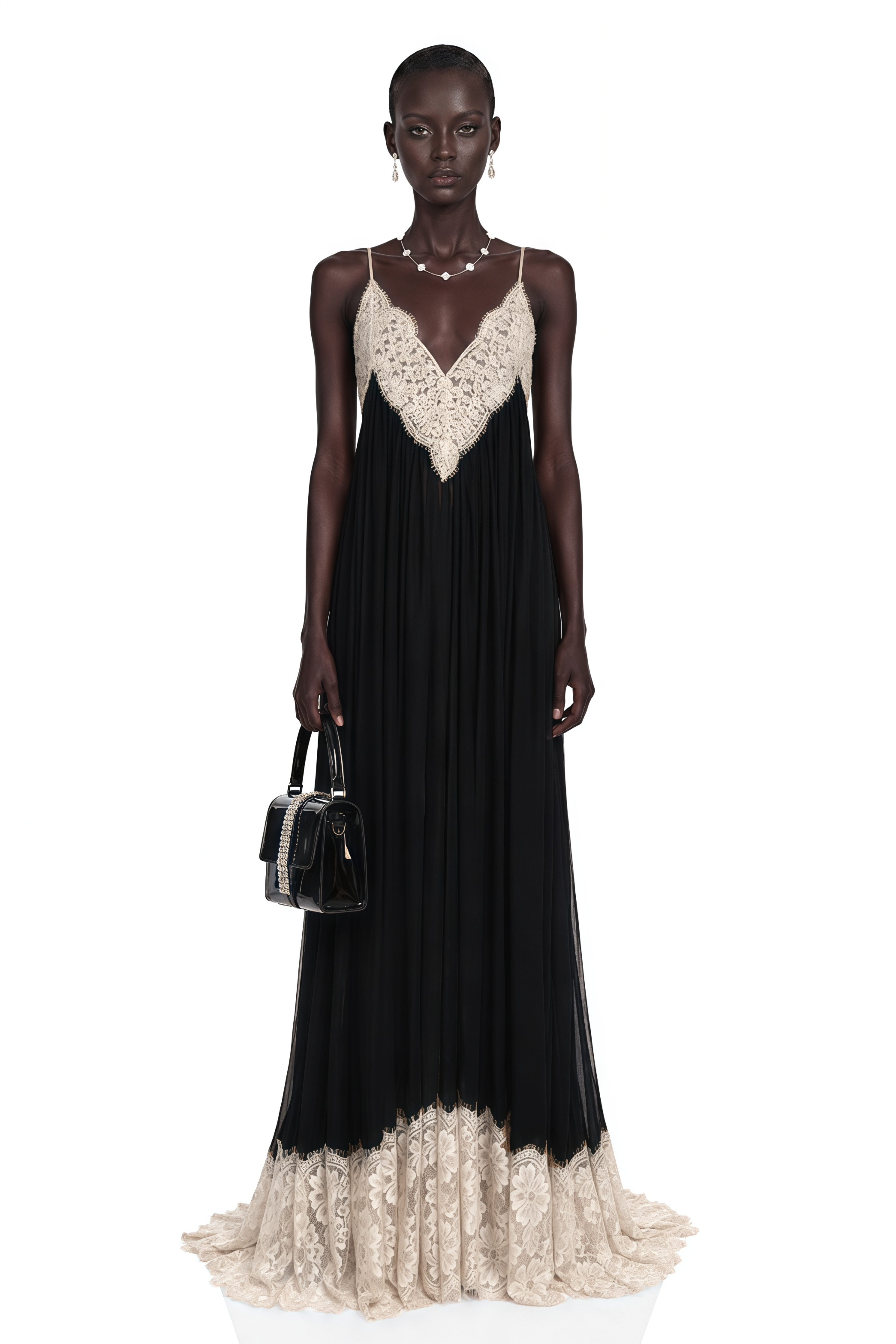 Esme Black Ruffled Maxi Dress with Lace Trim