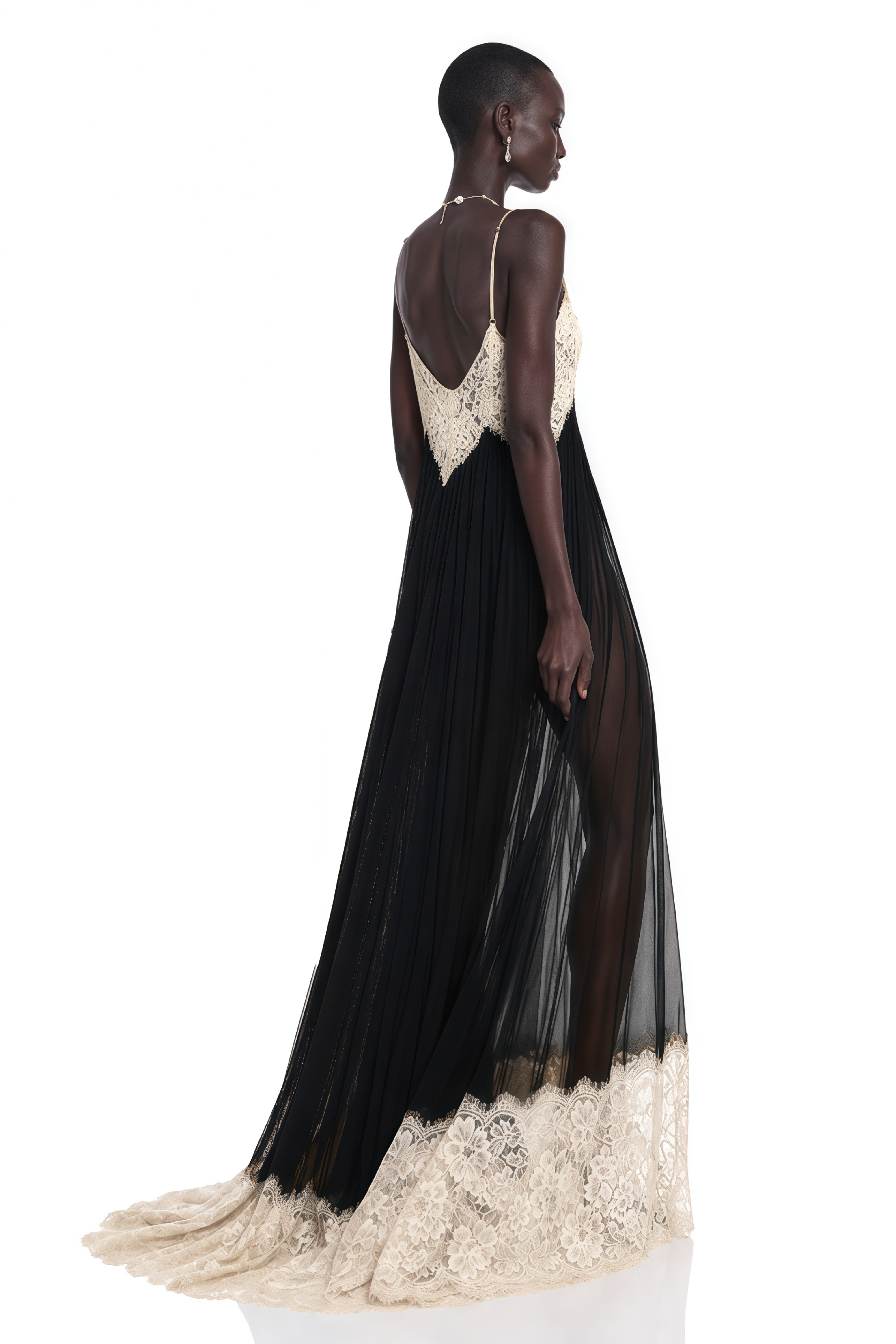 Esme Black Ruffled Maxi Dress with Lace Trim