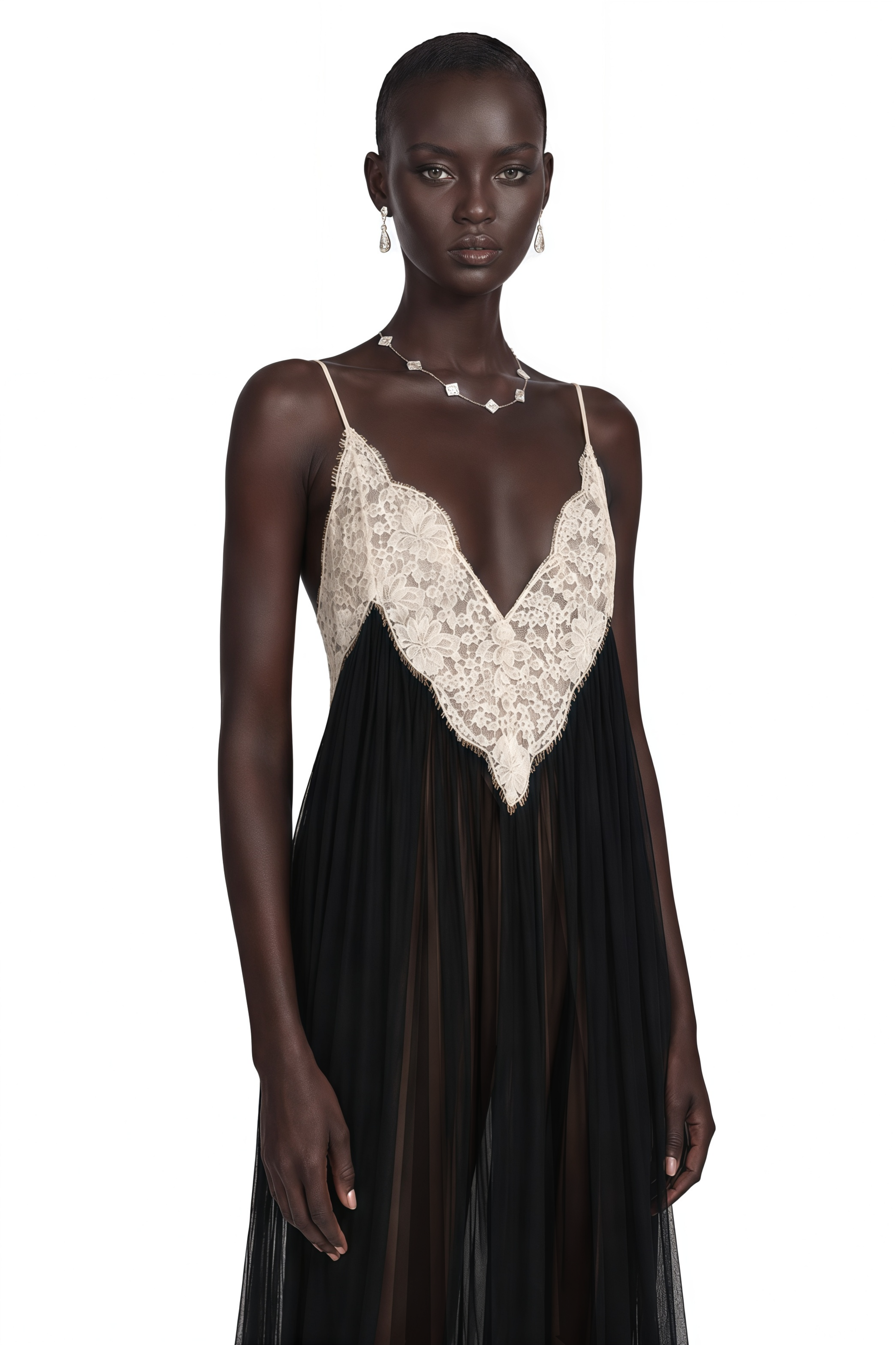 Esme Black Ruffled Maxi Dress with Lace Trim
