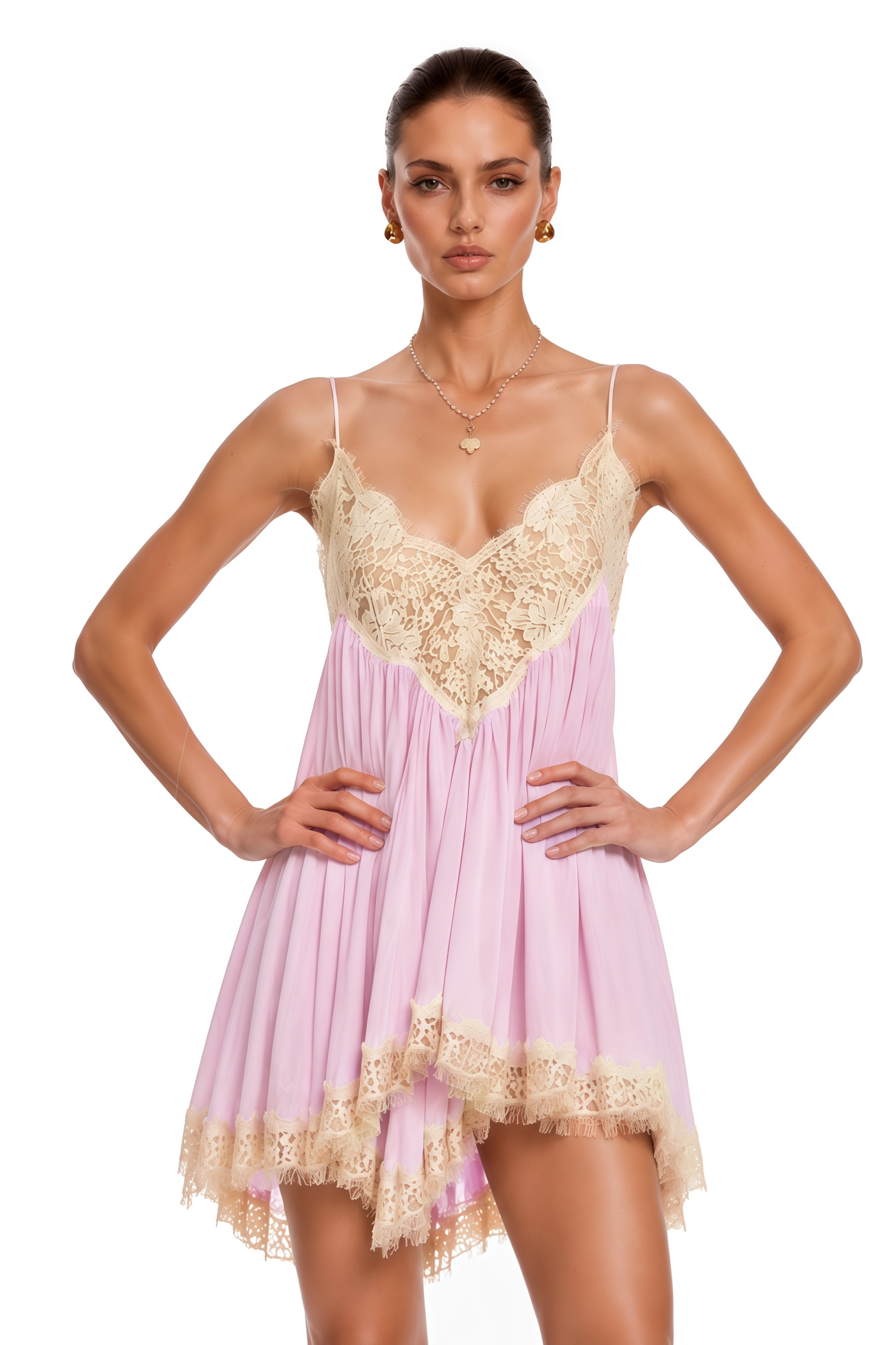 Esme Pink Ruffled Top & Shorts Set with Lace Trim