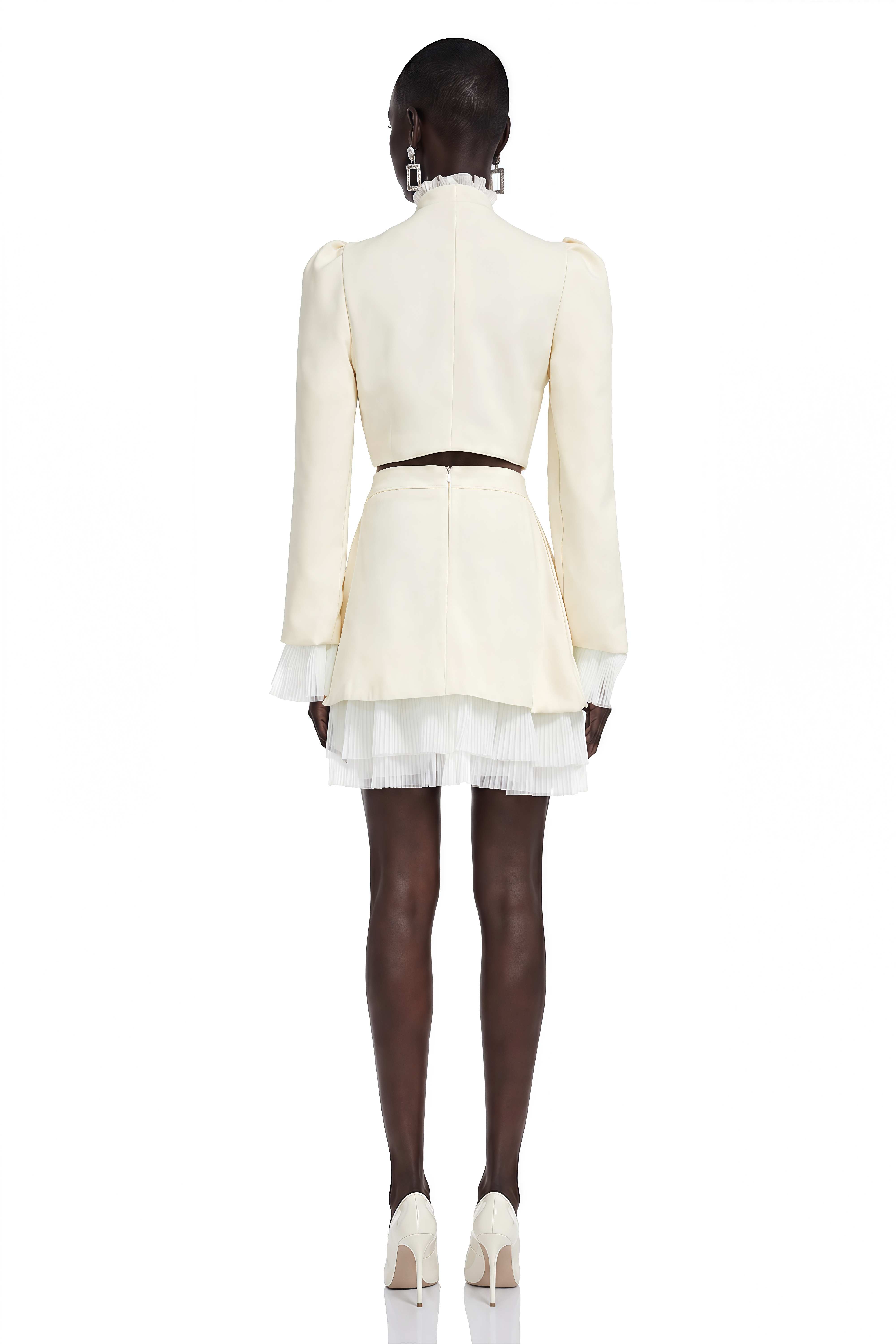 Esmerine White Cropped Jacket Top & Mini Skirt Set