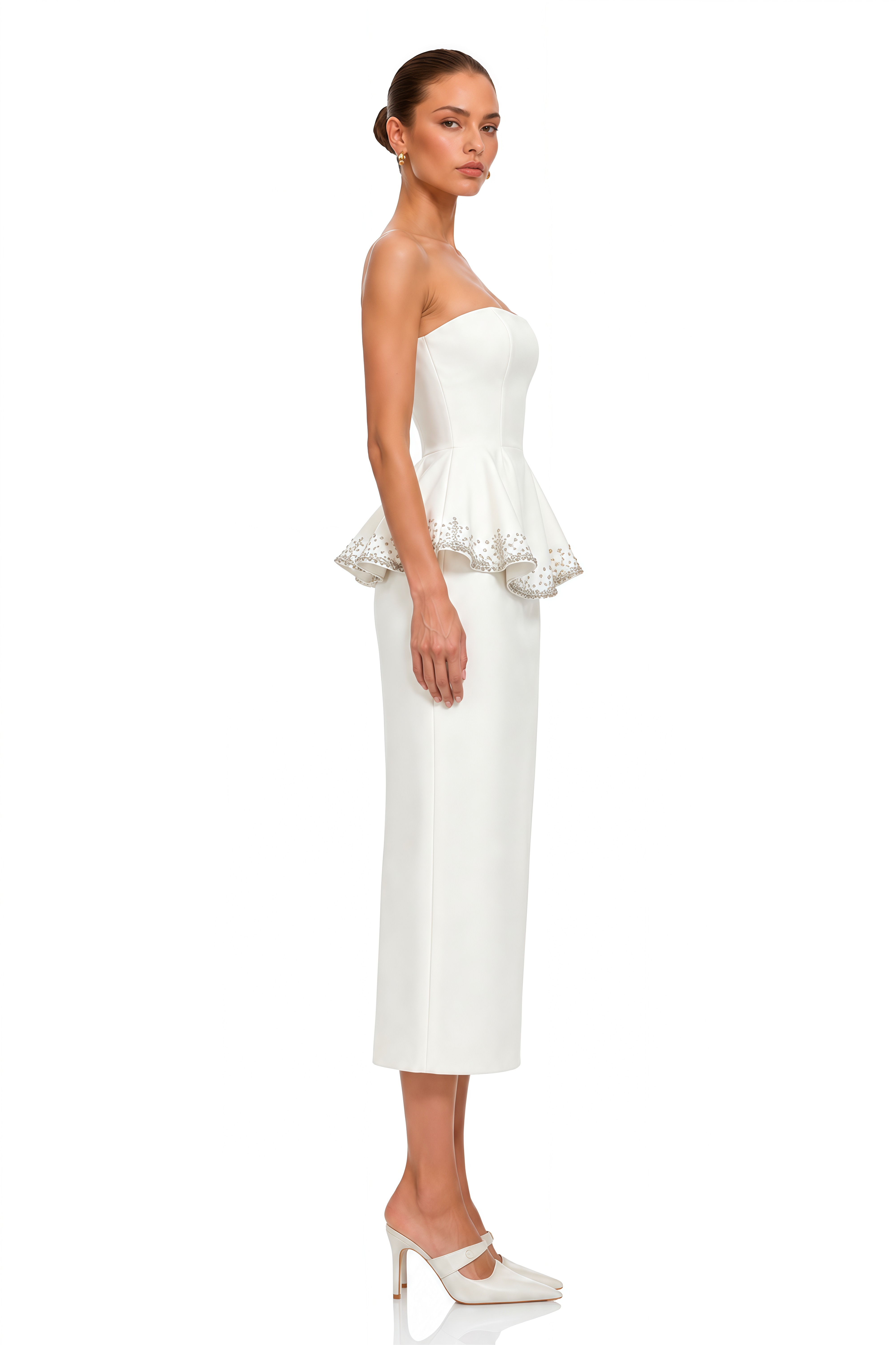 Estella Ivory Embellished Peplum Top & Midi Skirt Set