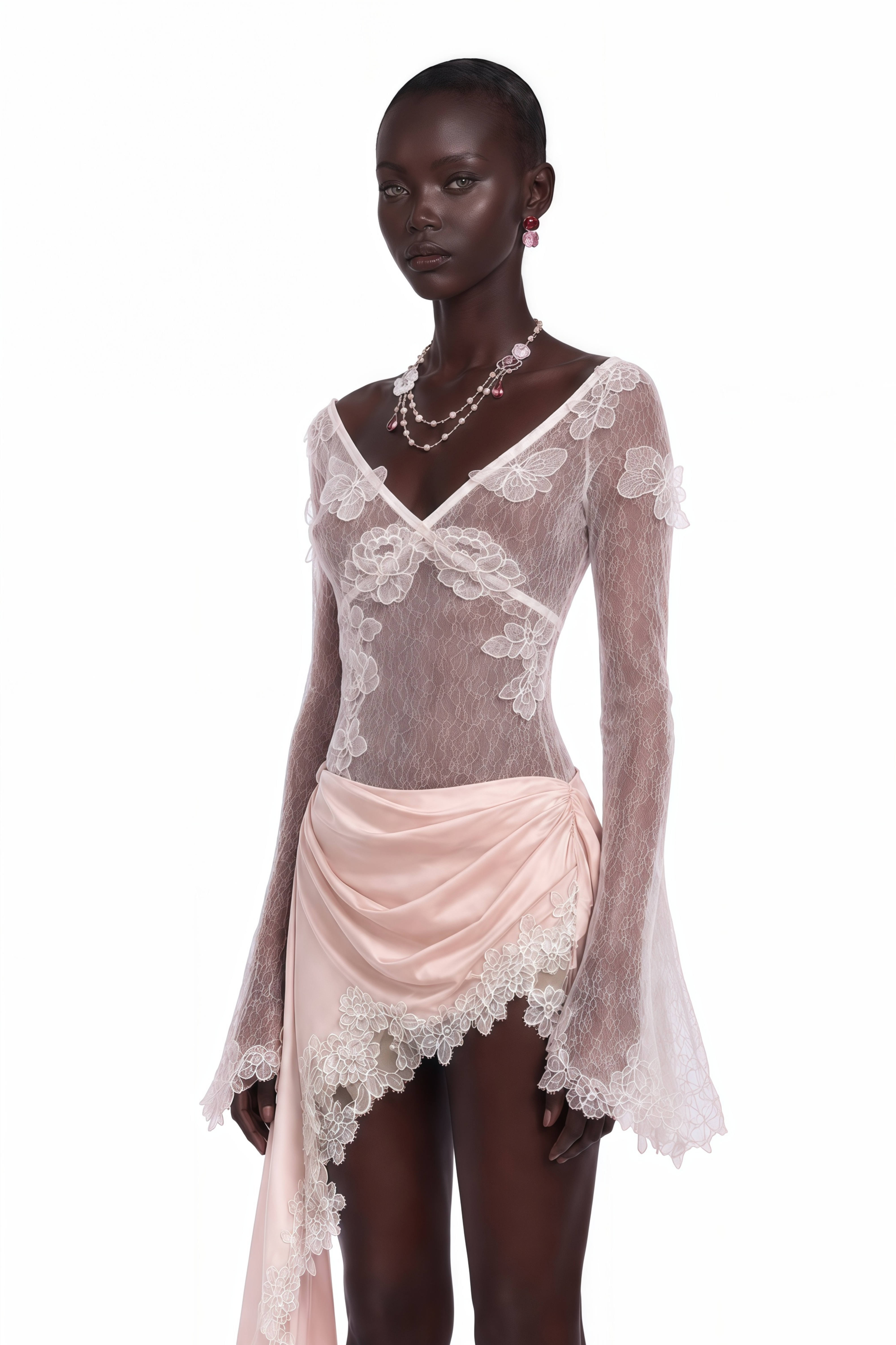 Estelle Pink Asymmetrical Lace Top & Skirt Set