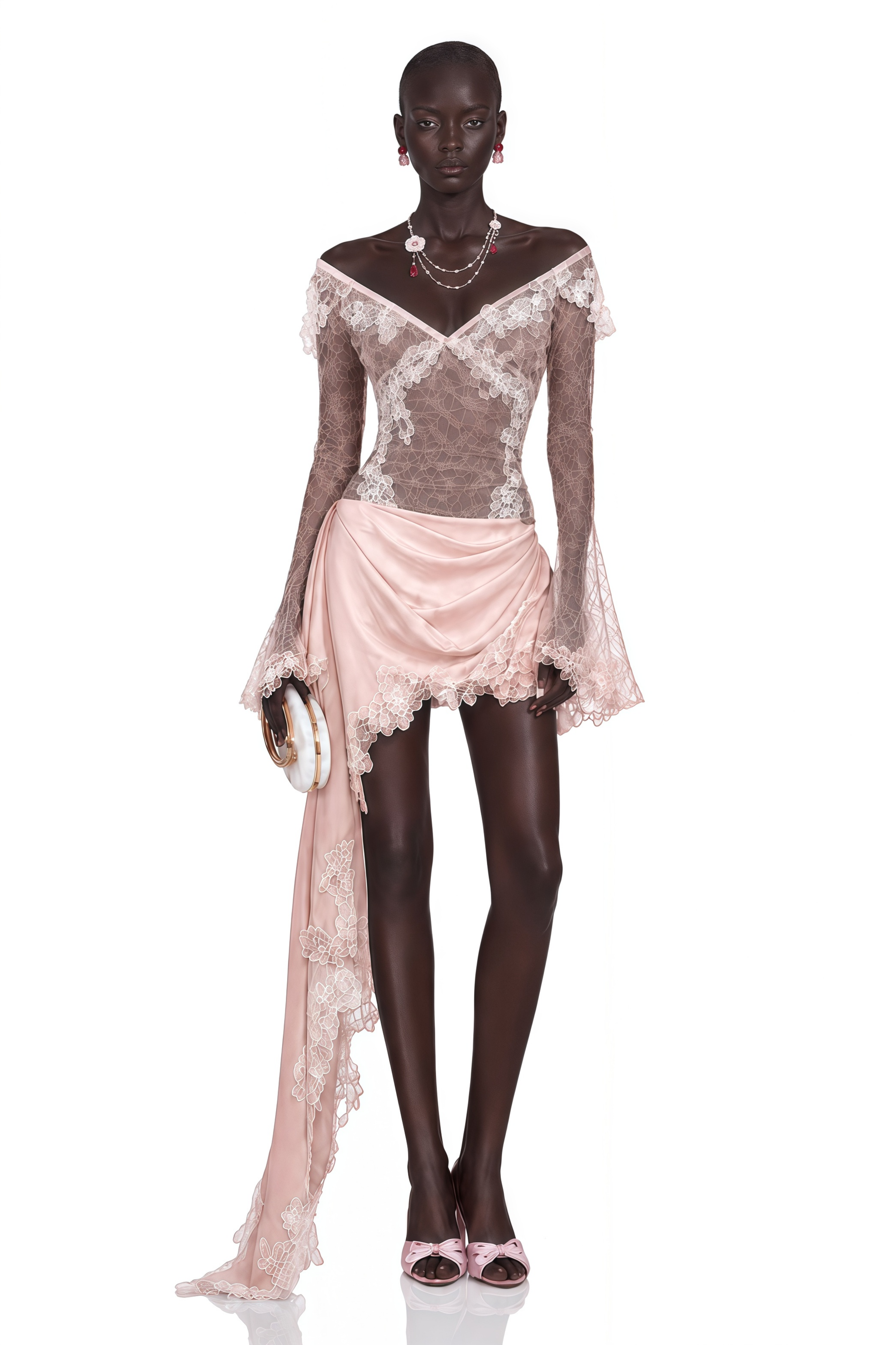 Estelle Pink Asymmetrical Lace Top & Skirt Set
