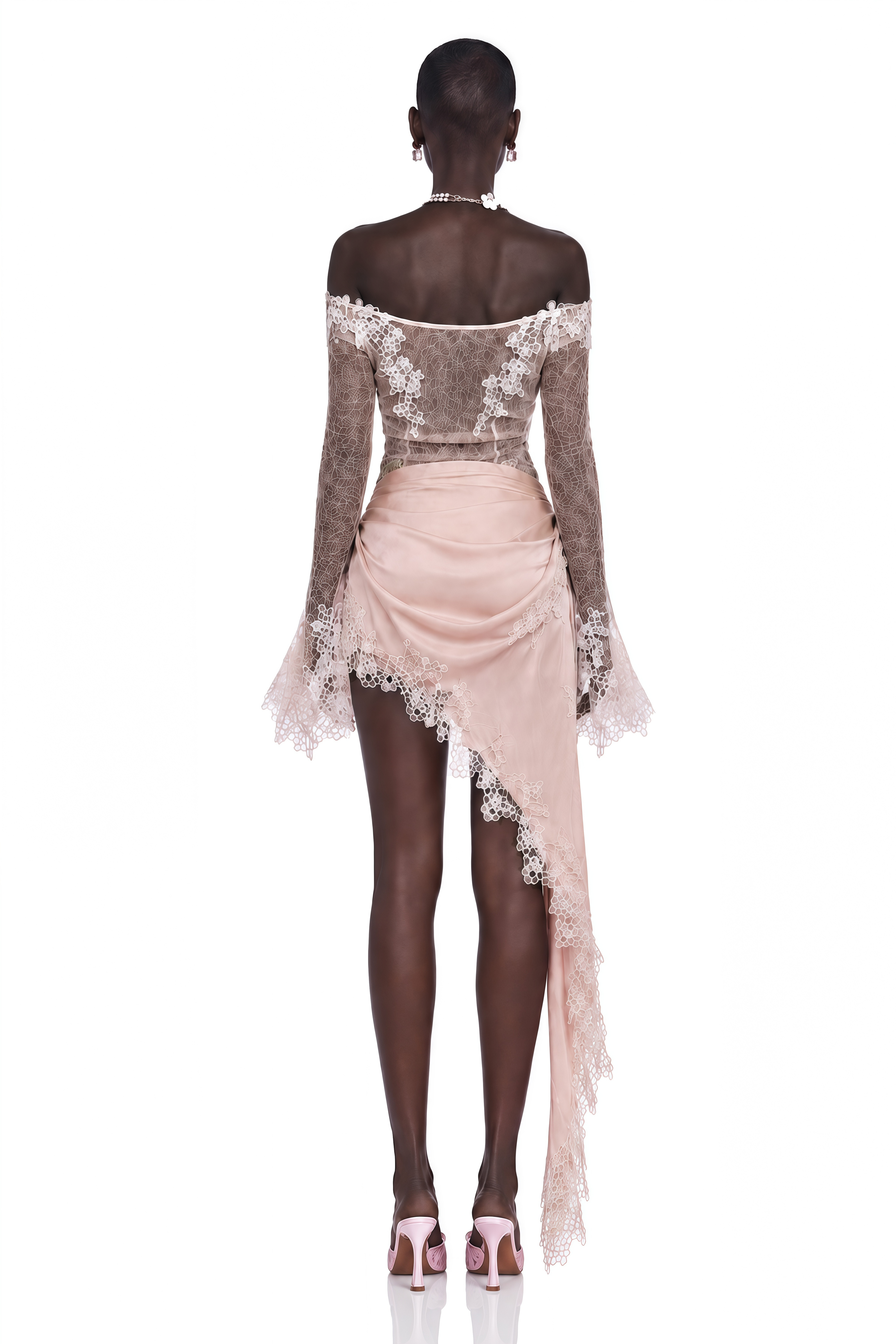 Estelle Pink Asymmetrical Lace Top & Skirt Set