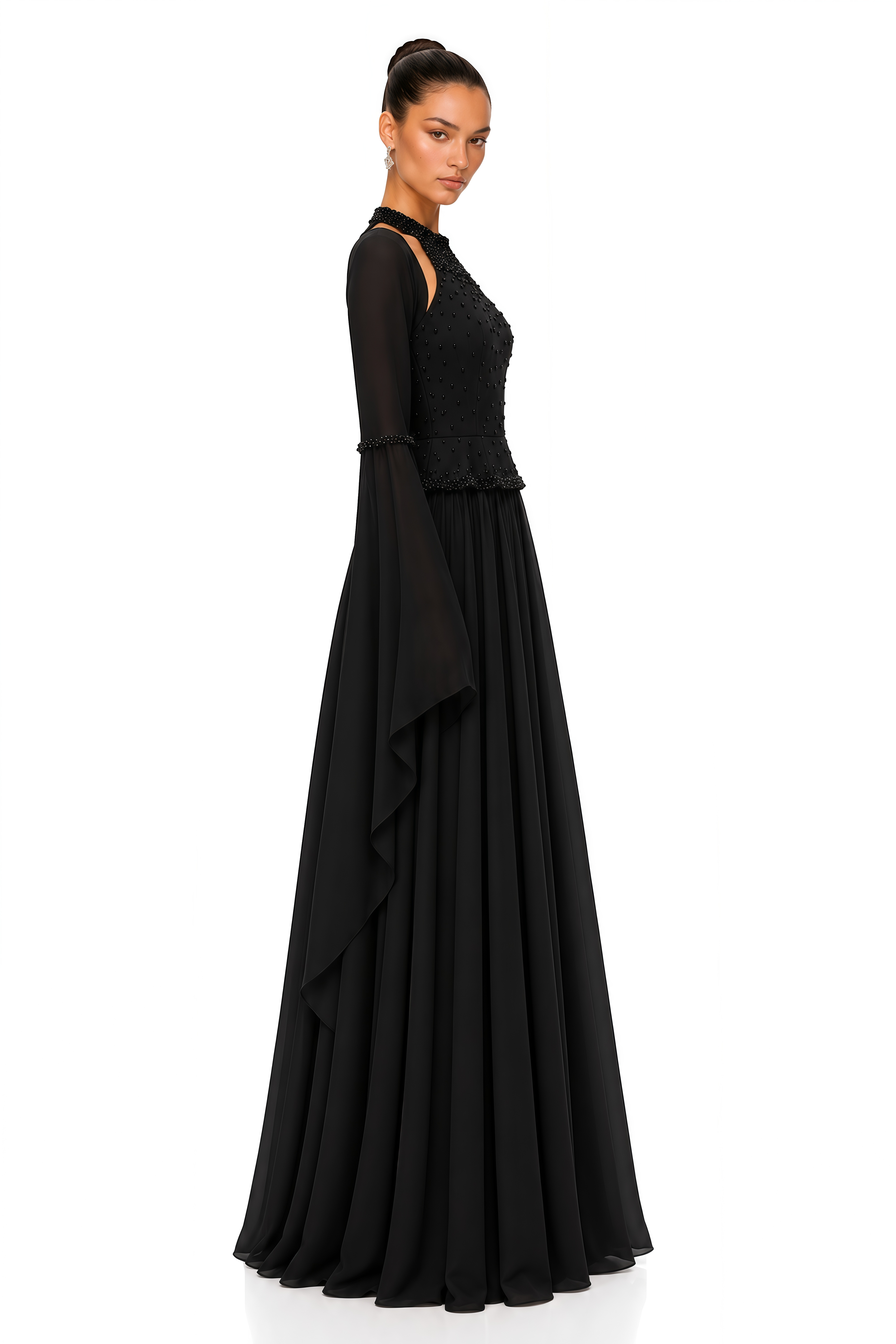 Eudora Black Embellished Halterneck Maxi Dress & Shawl Set