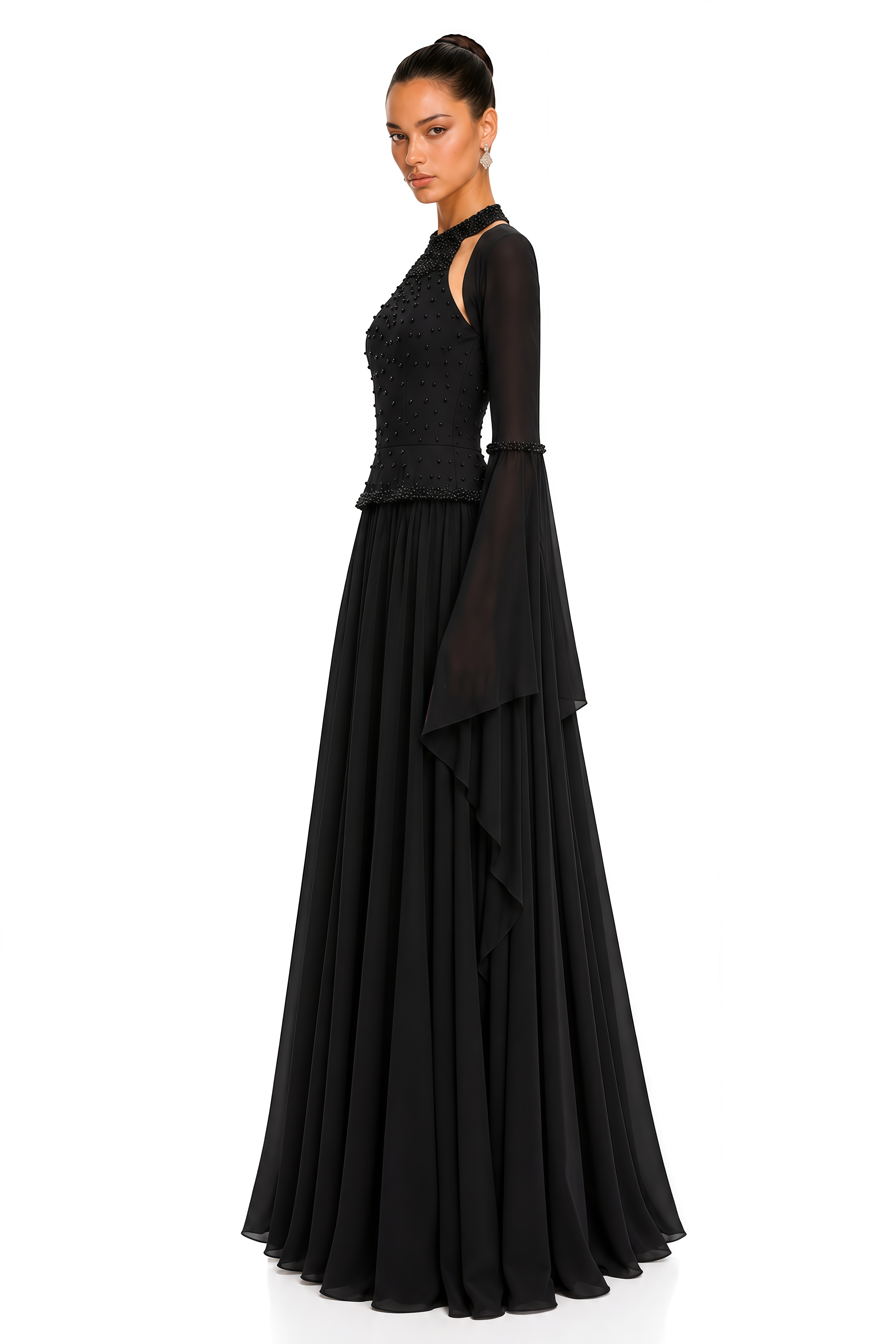 Eudora Black Embellished Halterneck Maxi Dress & Shawl Set