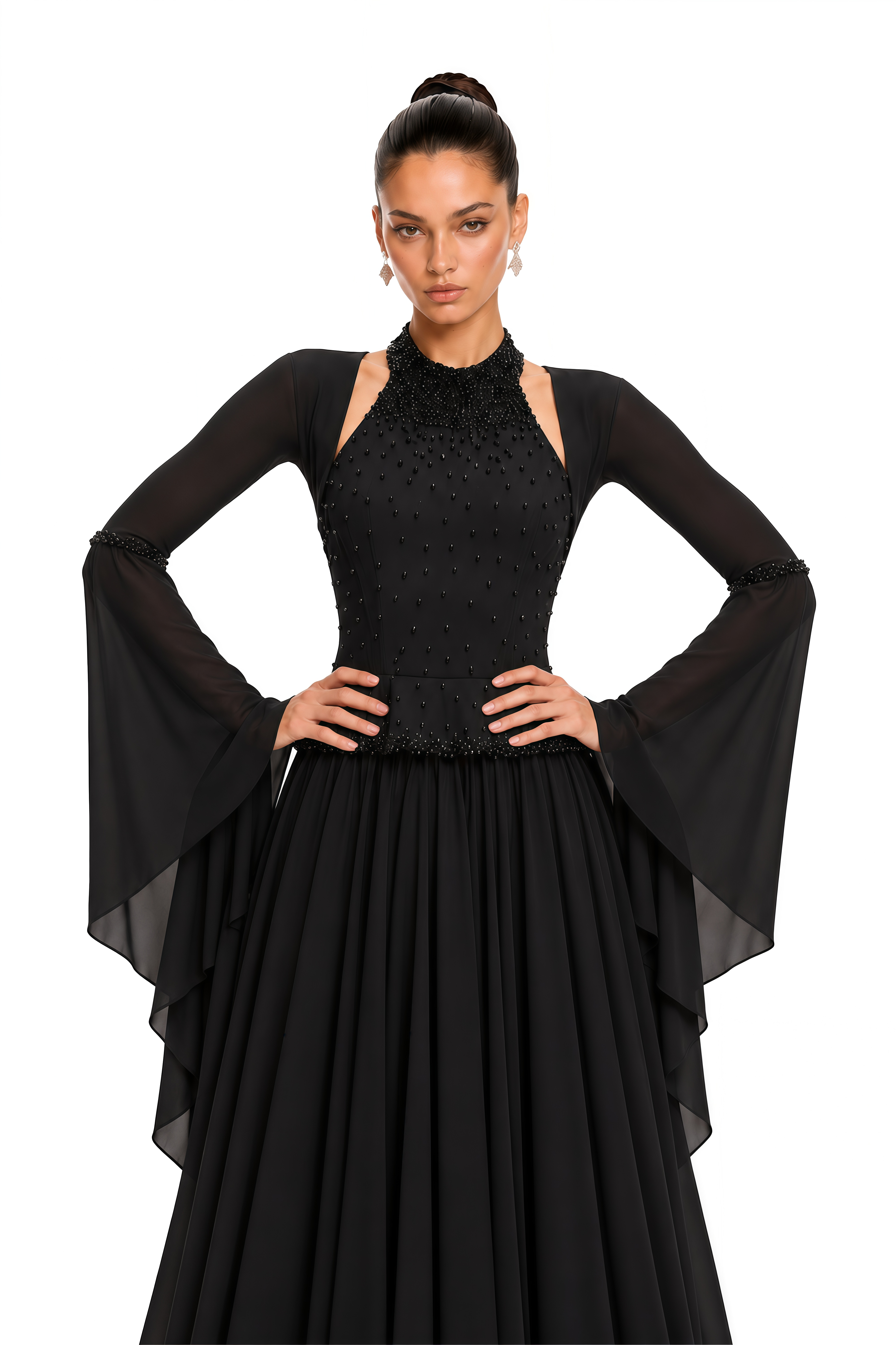 Eudora Black Embellished Halterneck Maxi Dress & Shawl Set
