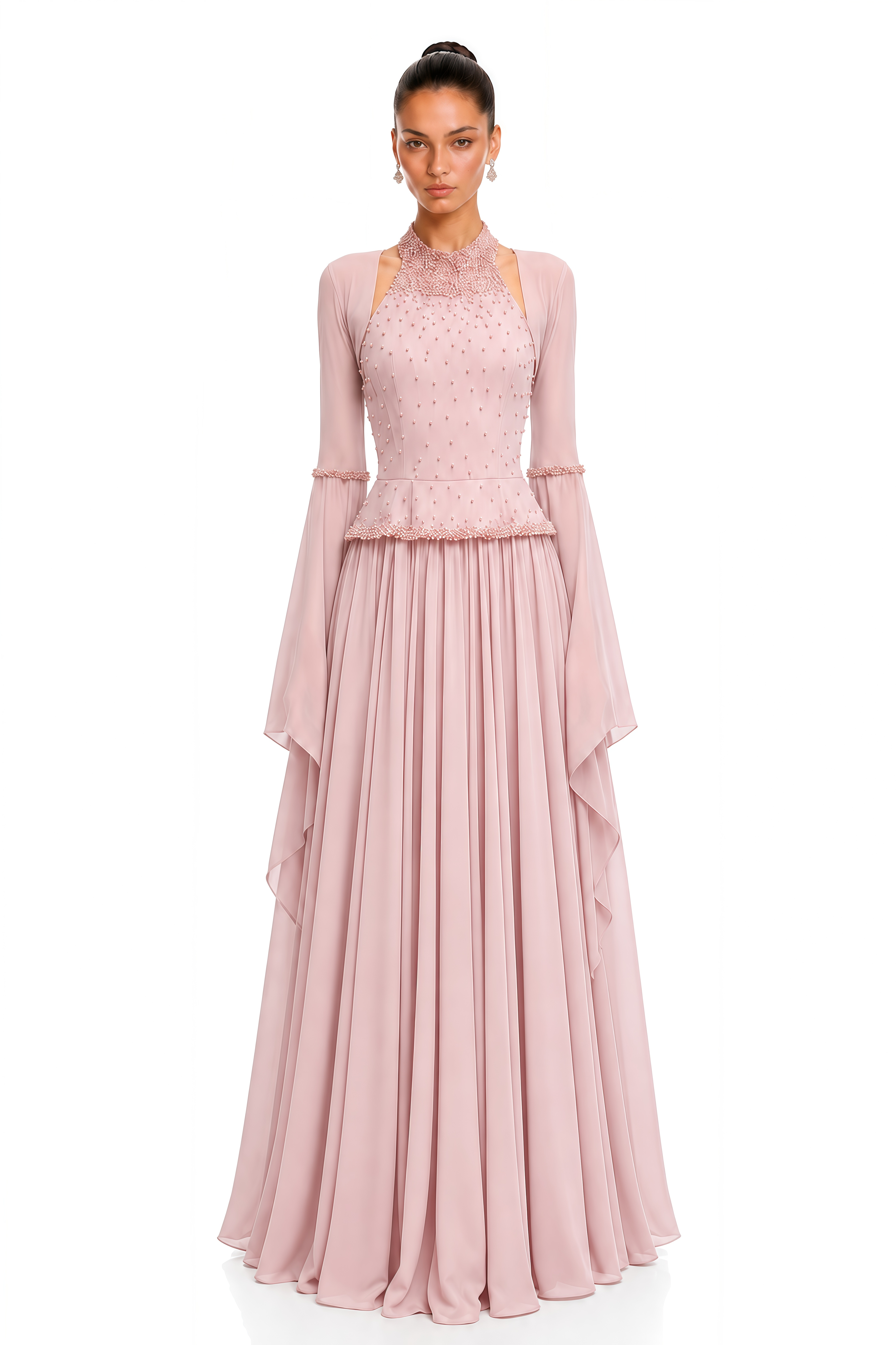 Eudora Pink Embellished Halterneck Maxi Dress & Shawl Set