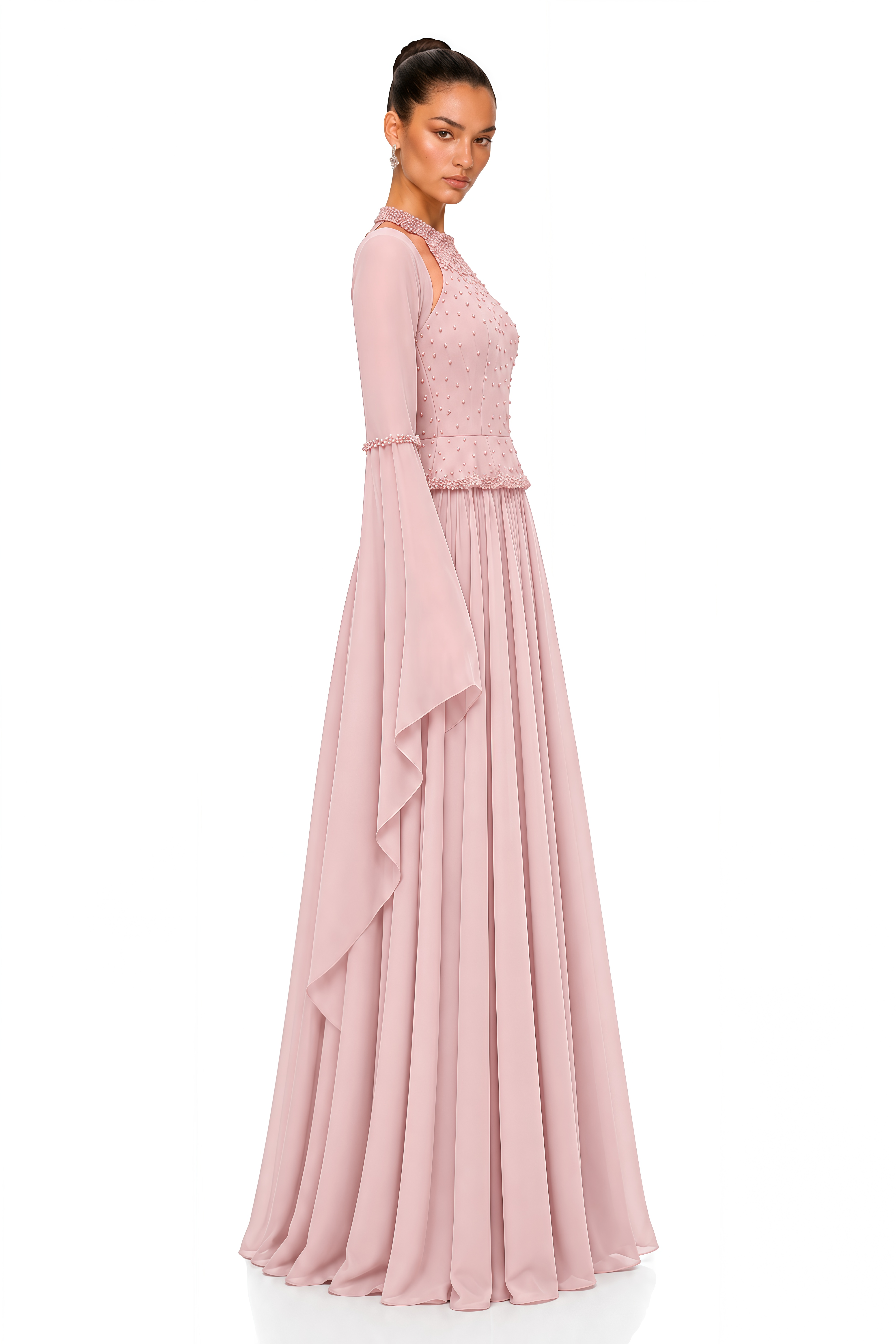 Eudora Pink Embellished Halterneck Maxi Dress & Shawl Set
