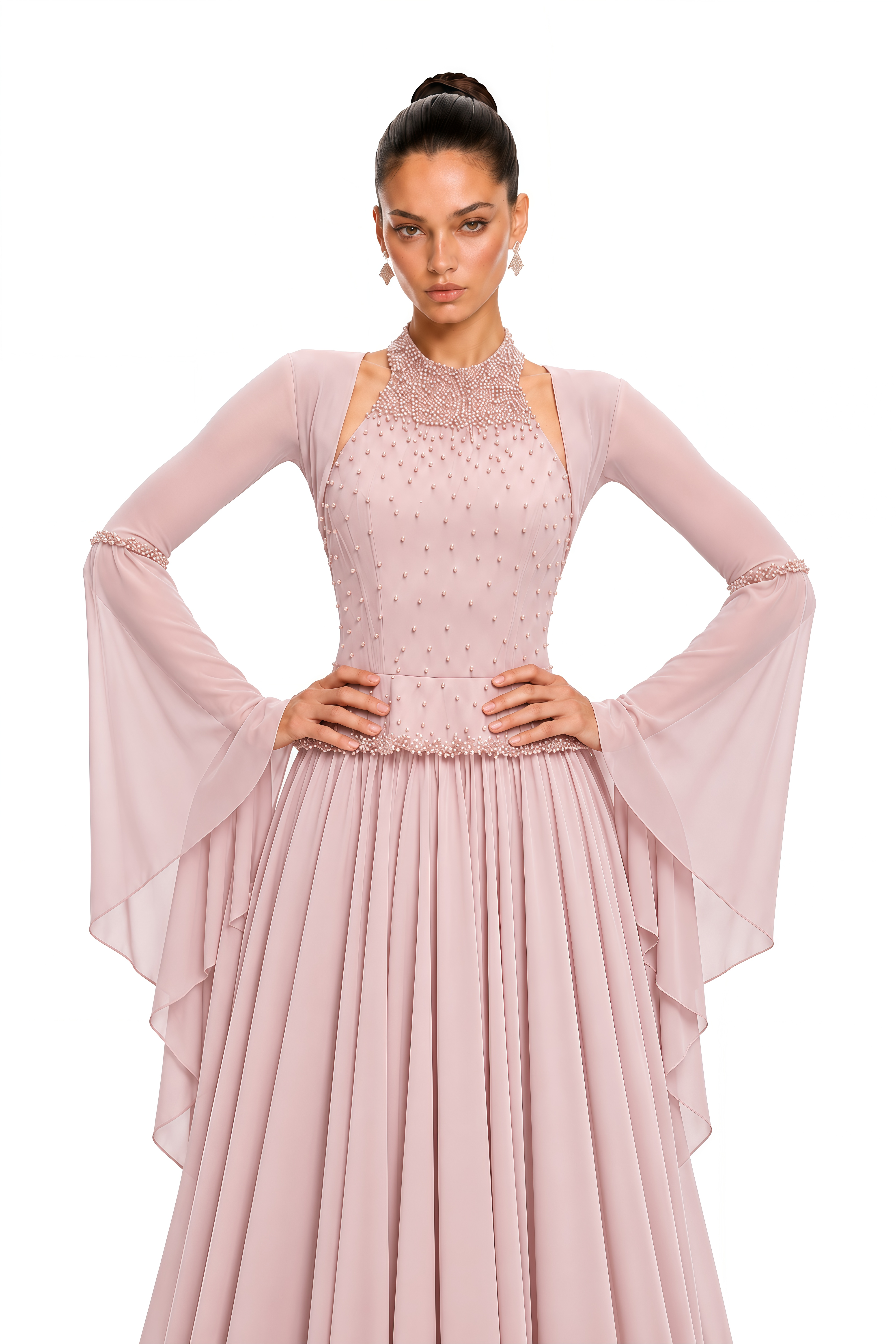 Eudora Pink Embellished Halterneck Maxi Dress & Shawl Set