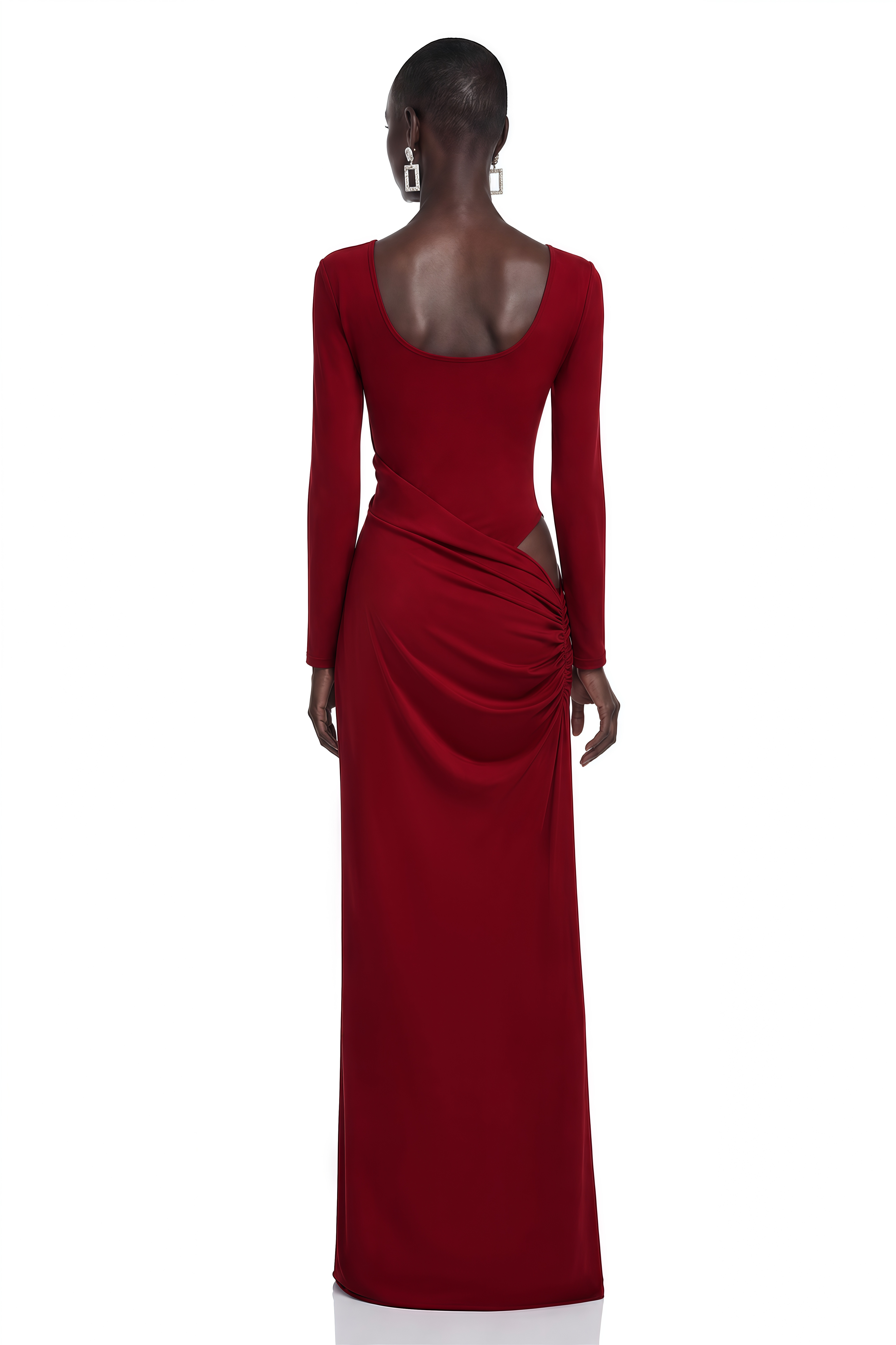 Eulalia Burgundy Long Sleeve Cut-Out Maxi Dress