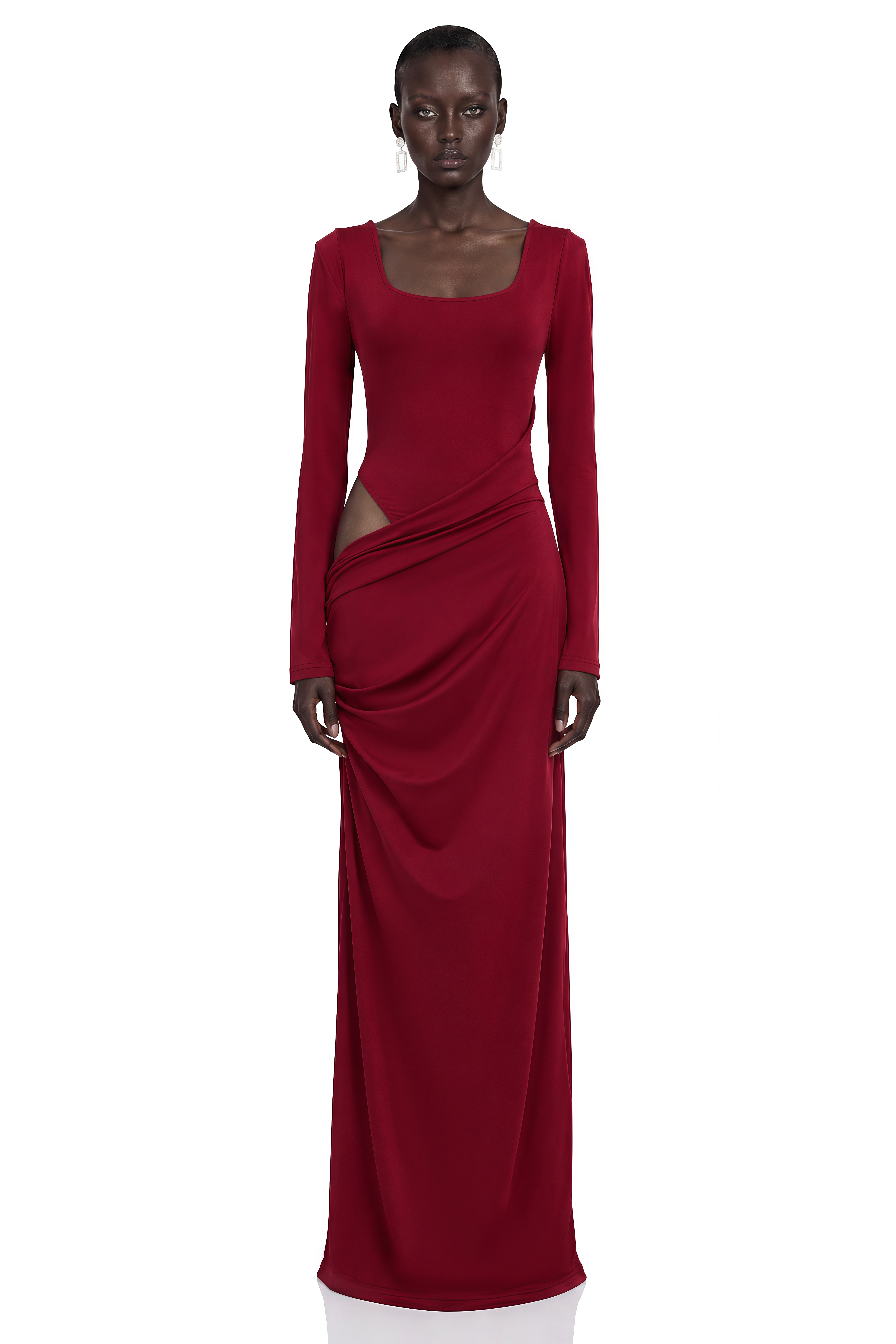 Eulalia Burgundy Long Sleeve Cut-Out Maxi Dress