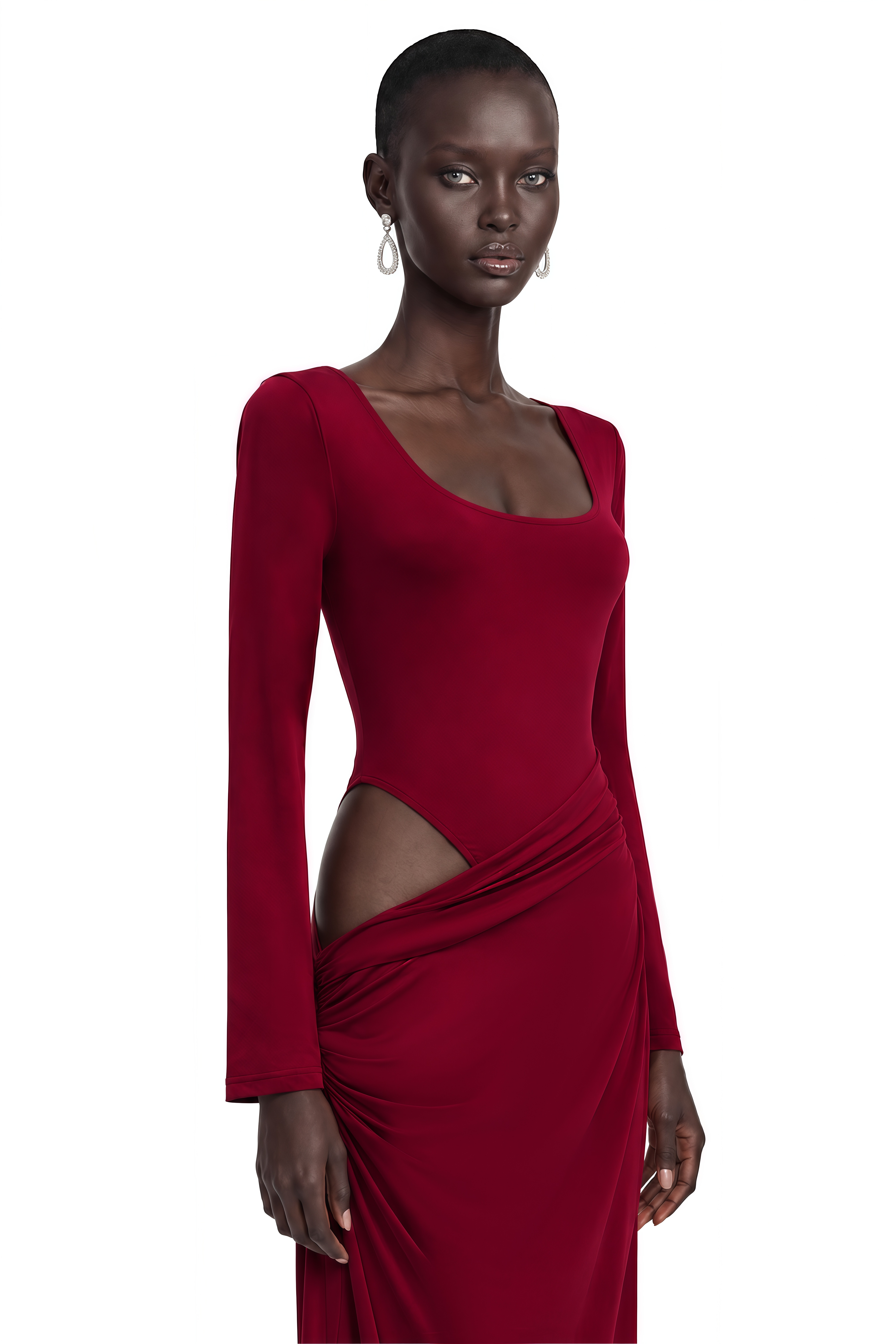 Eulalia Burgundy Long Sleeve Cut-Out Maxi Dress