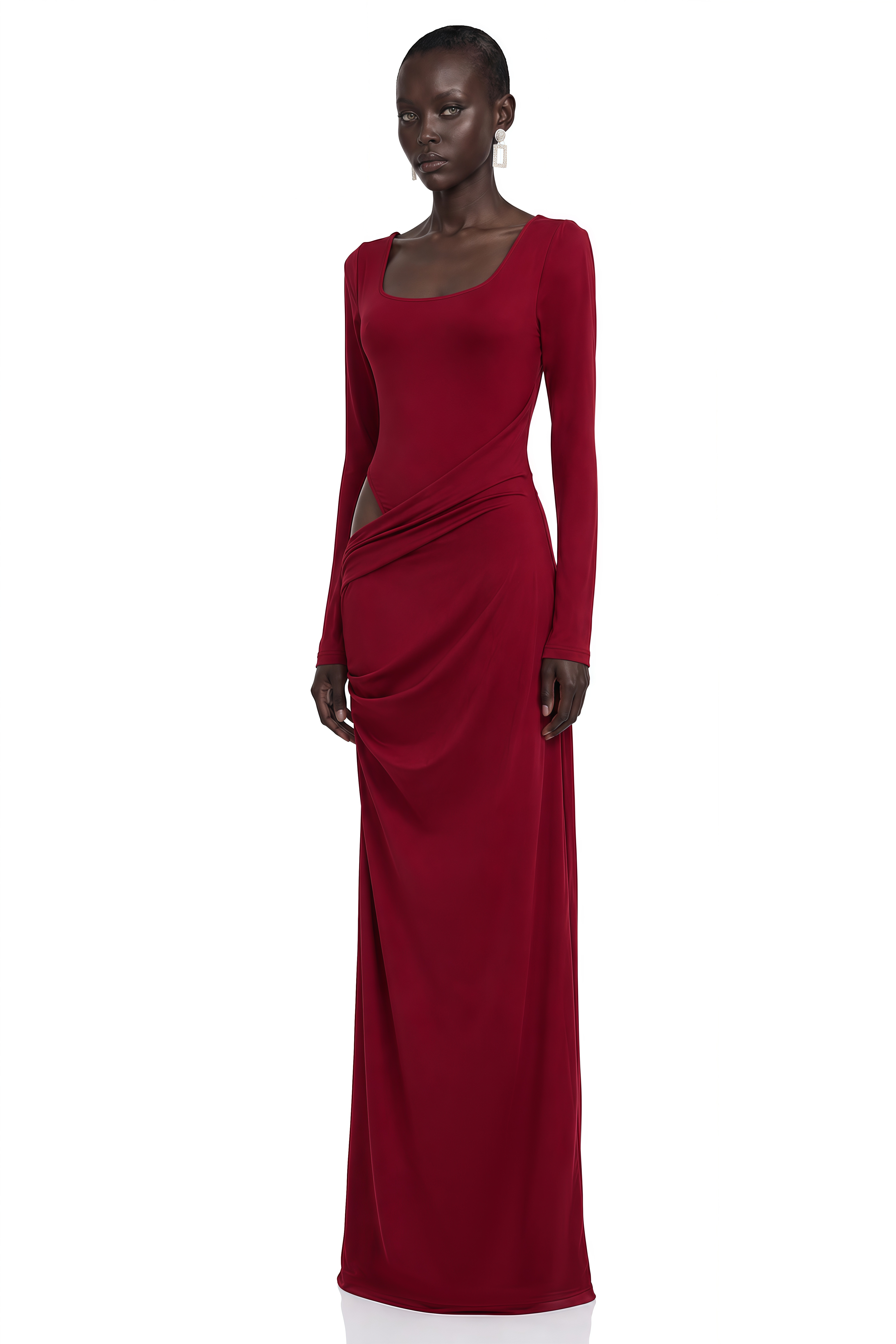 Eulalia Burgundy Long Sleeve Cut-Out Maxi Dress