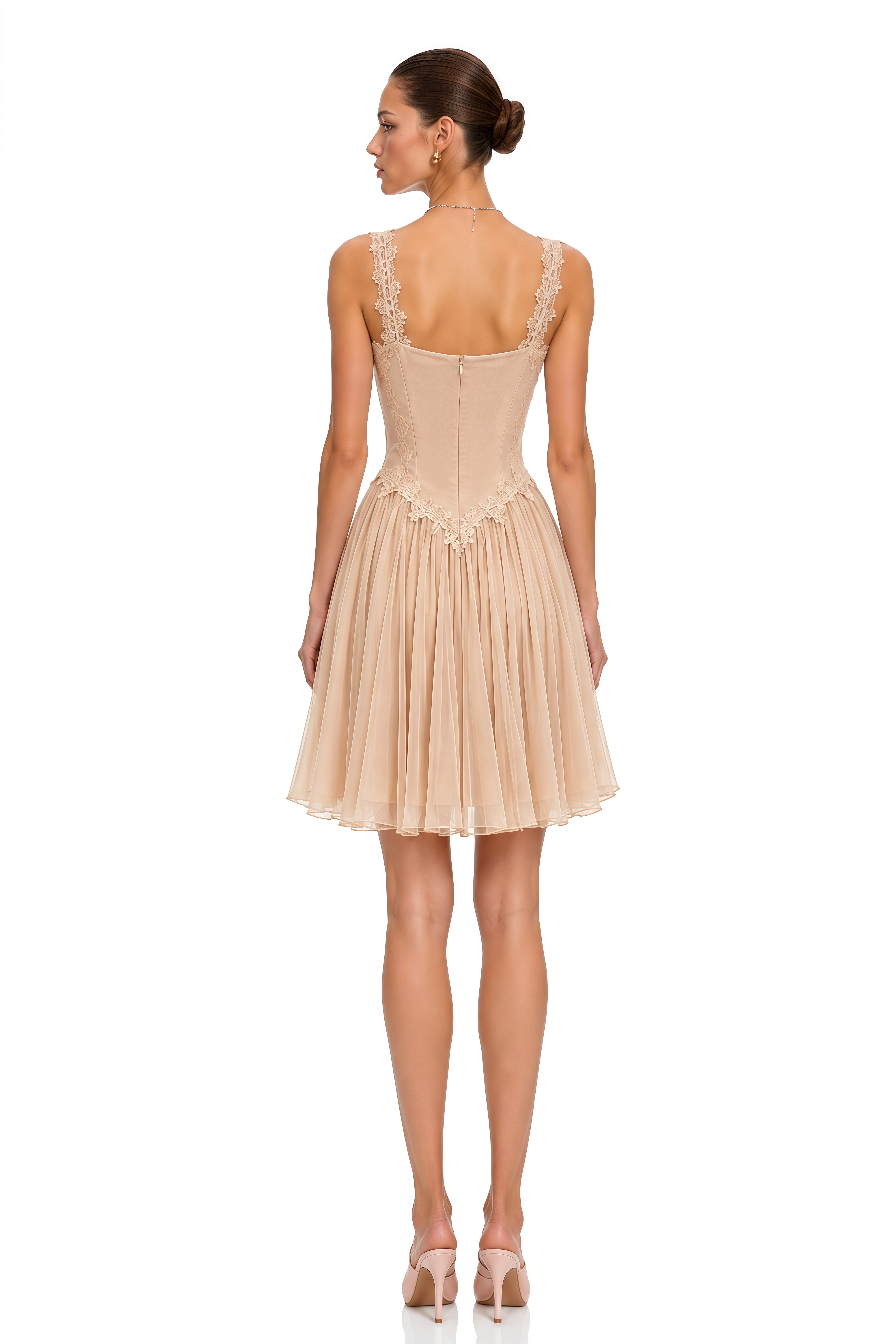 Eulalie Neutral Lace Corset Tulle Mini Dress