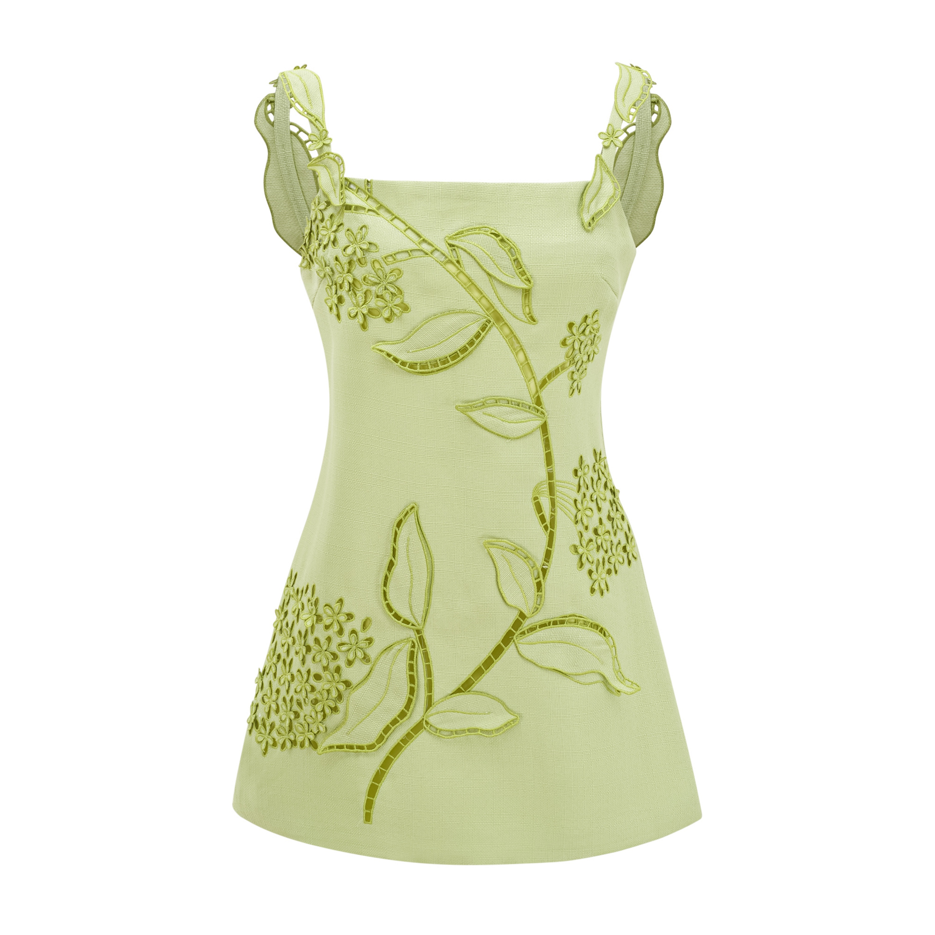 Eunice Chartreuse Floral Applique Mini Dress