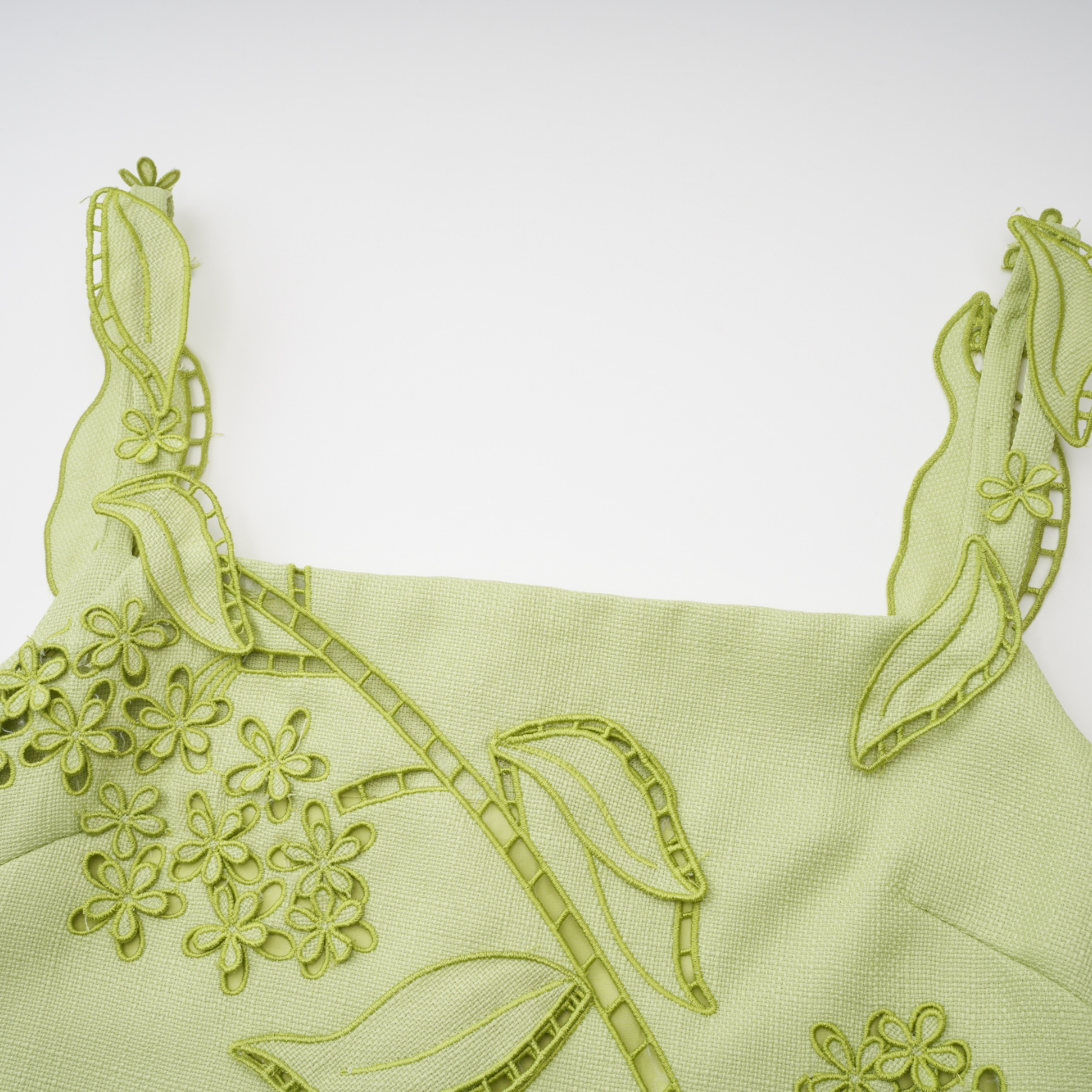 Eunice Chartreuse Floral Applique Mini Dress