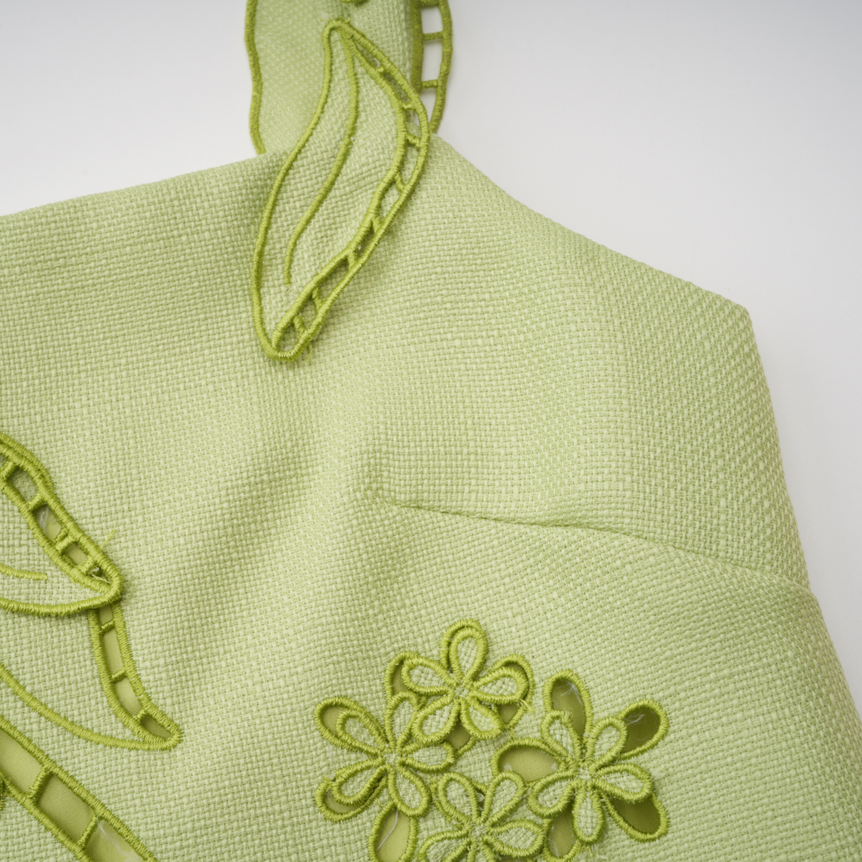 Eunice Chartreuse Floral Applique Mini Dress