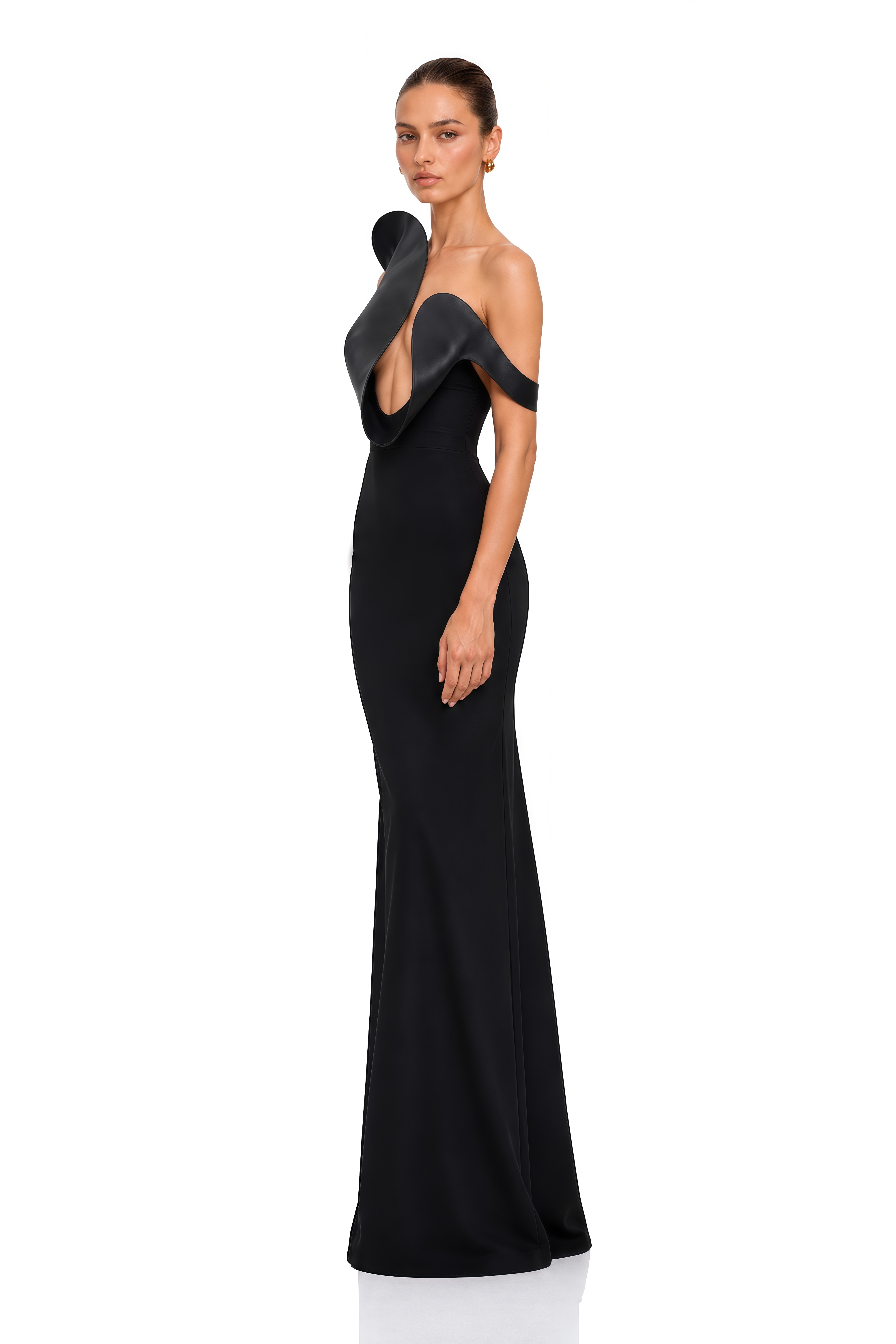Evadine Black Sculpted Plunge Maxi Dress
