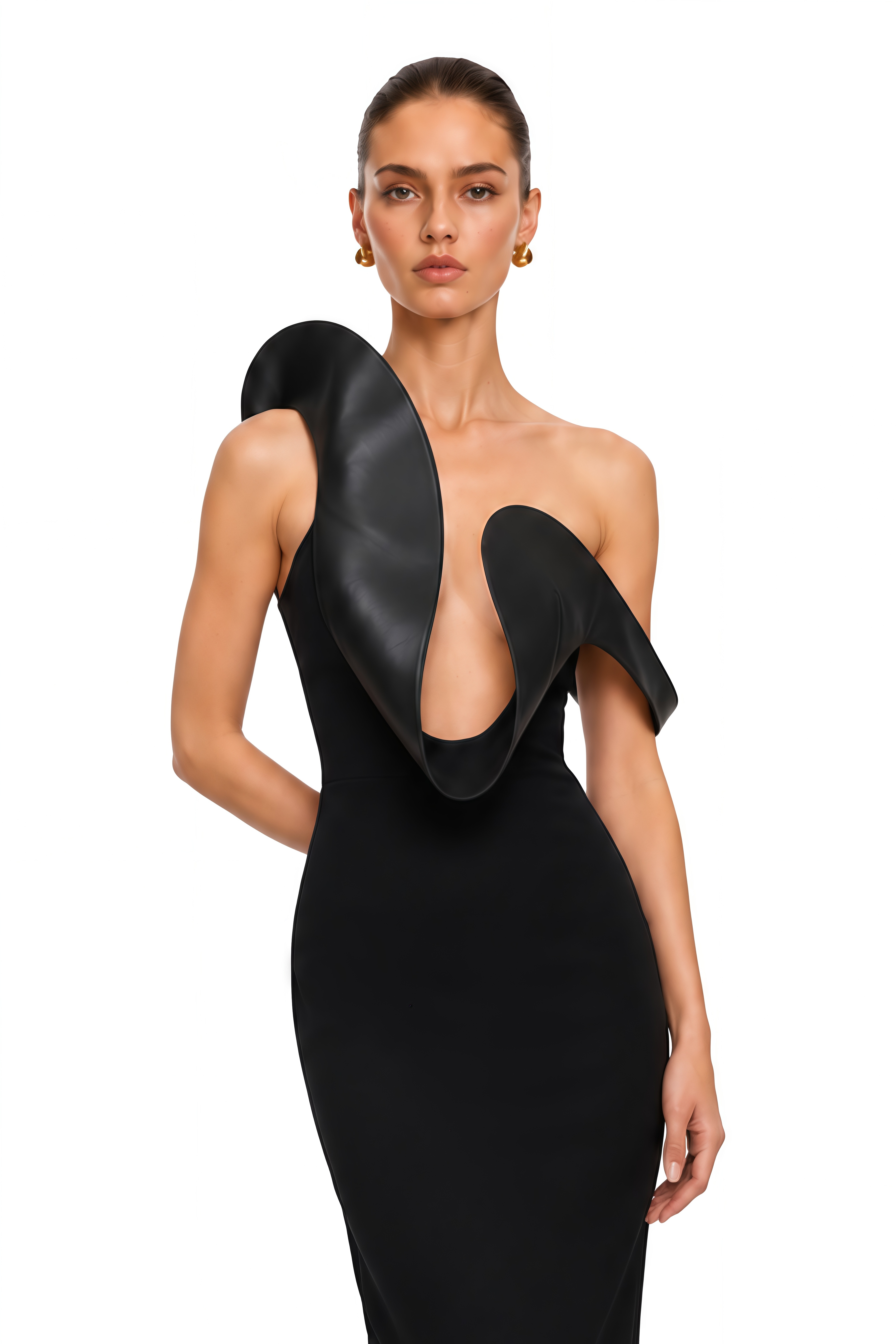 Evadine Black Sculpted Plunge Maxi Dress