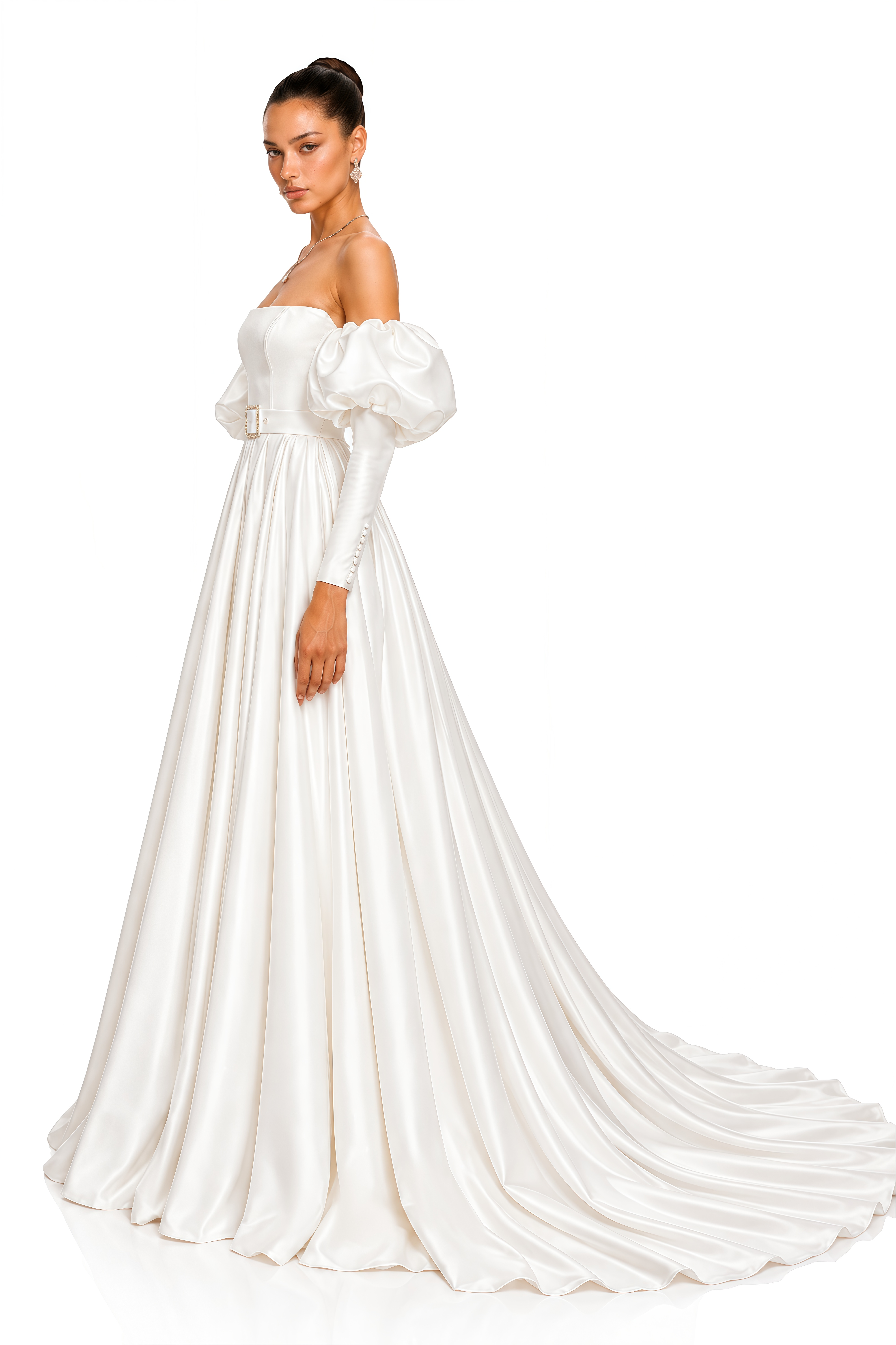 Evangeline White Off-Shoulder Puff Sleeve Maxi Dress