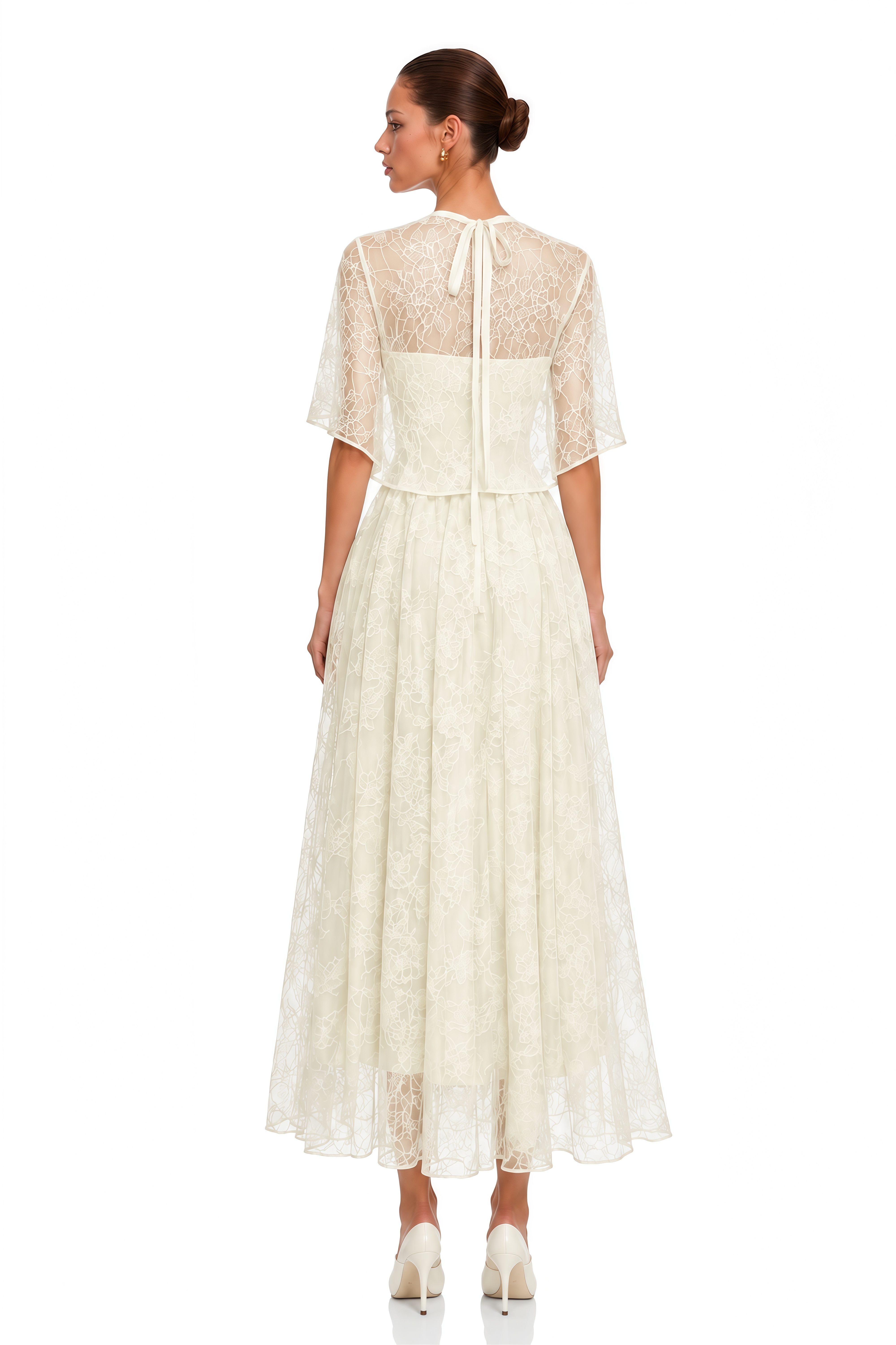 Evania Ivory Lace Cape & Midi Dress Set