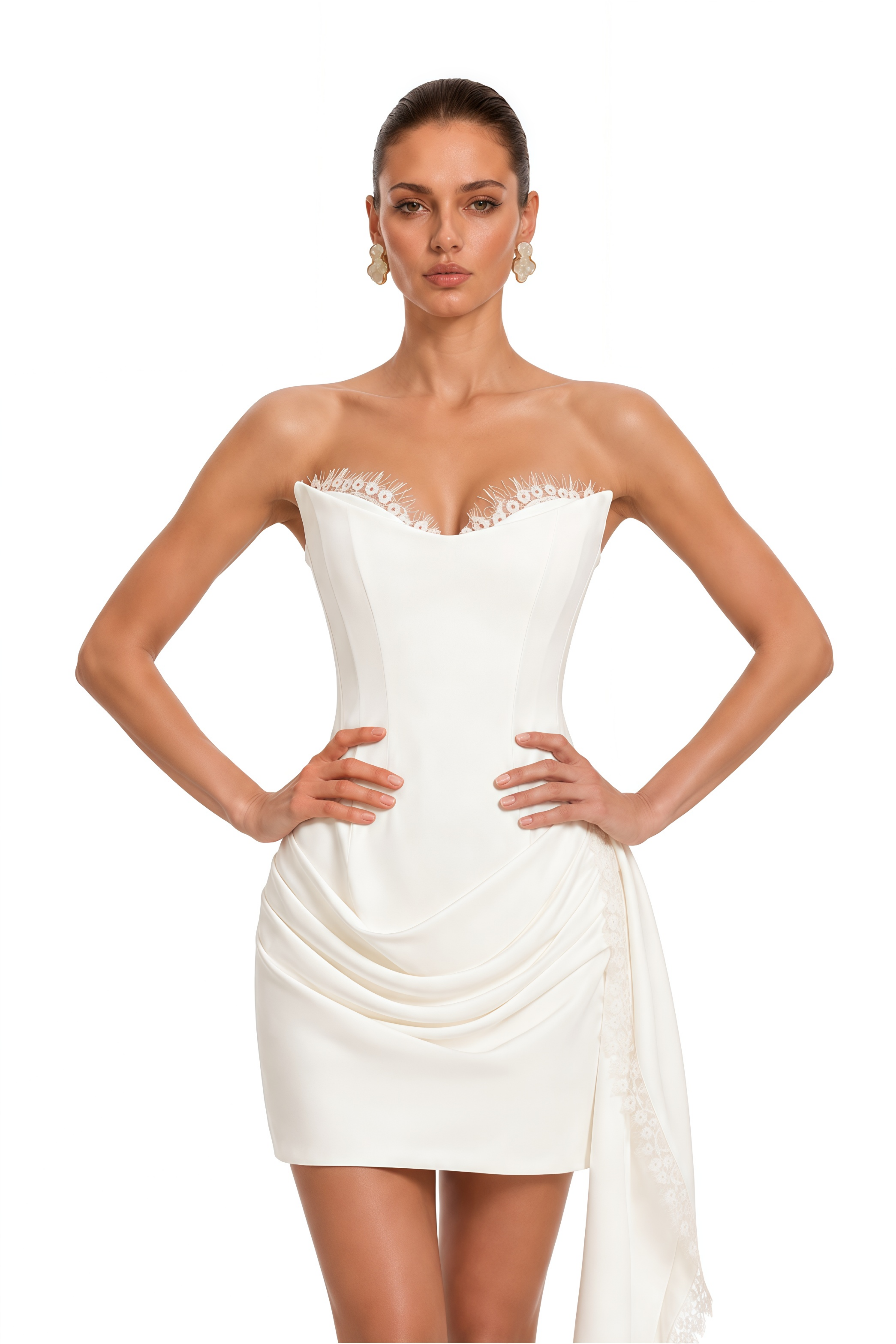 Evelina White Strapless Lace Trim Mini Dress