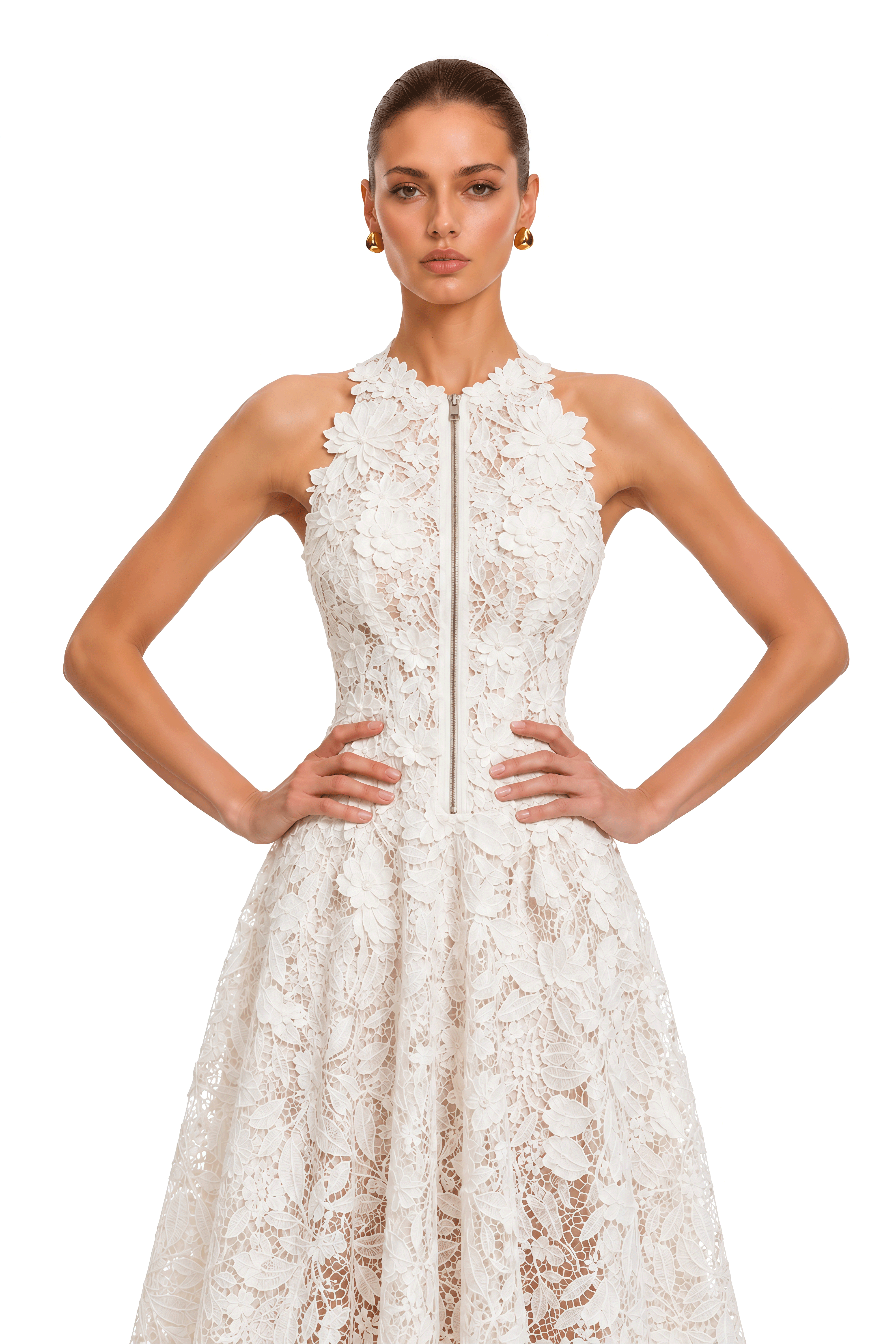 Ezra White 3D Floral Lace Maxi Dress