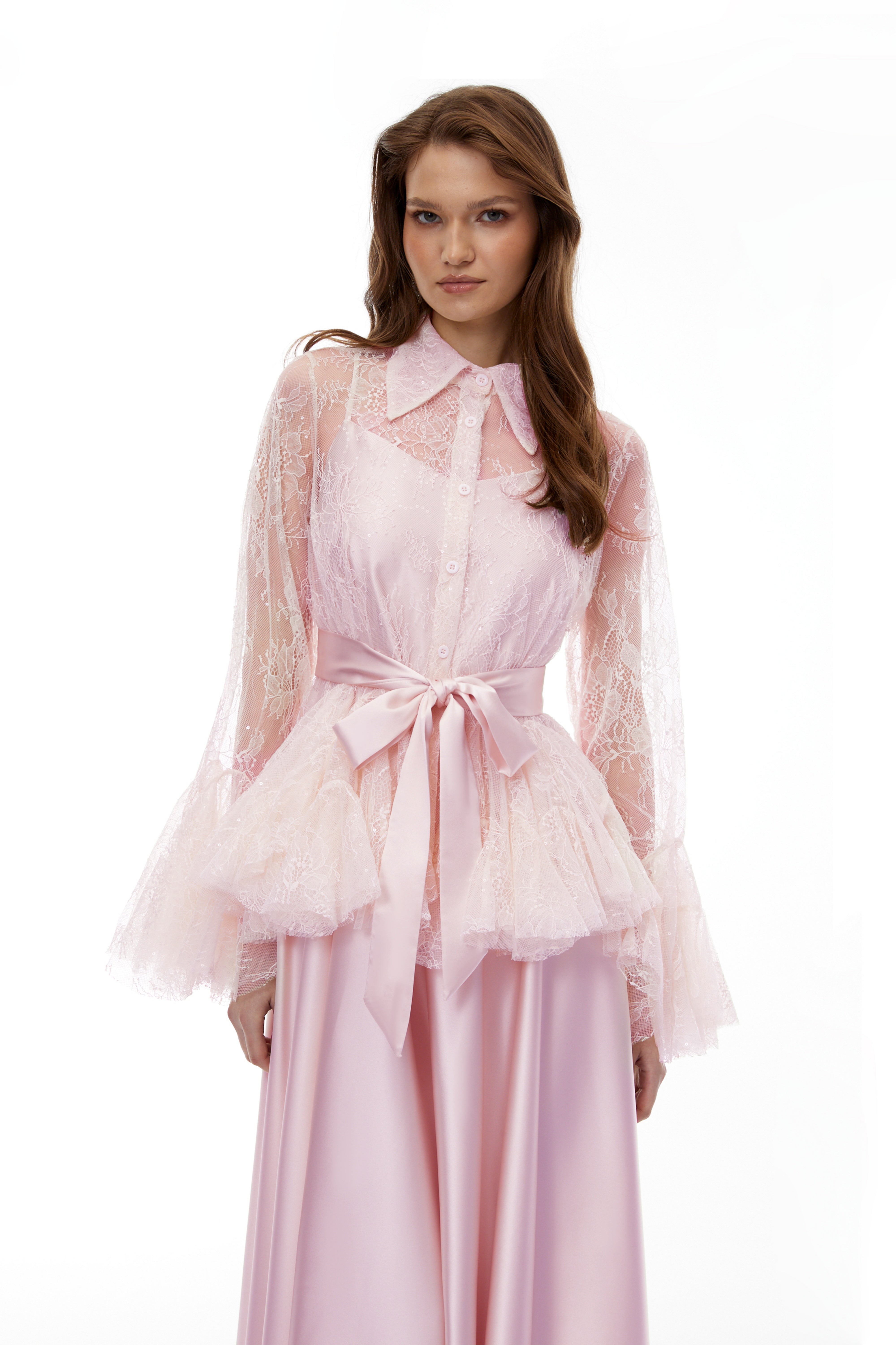 Pink Semi-Sheer Blouse & Dress Set