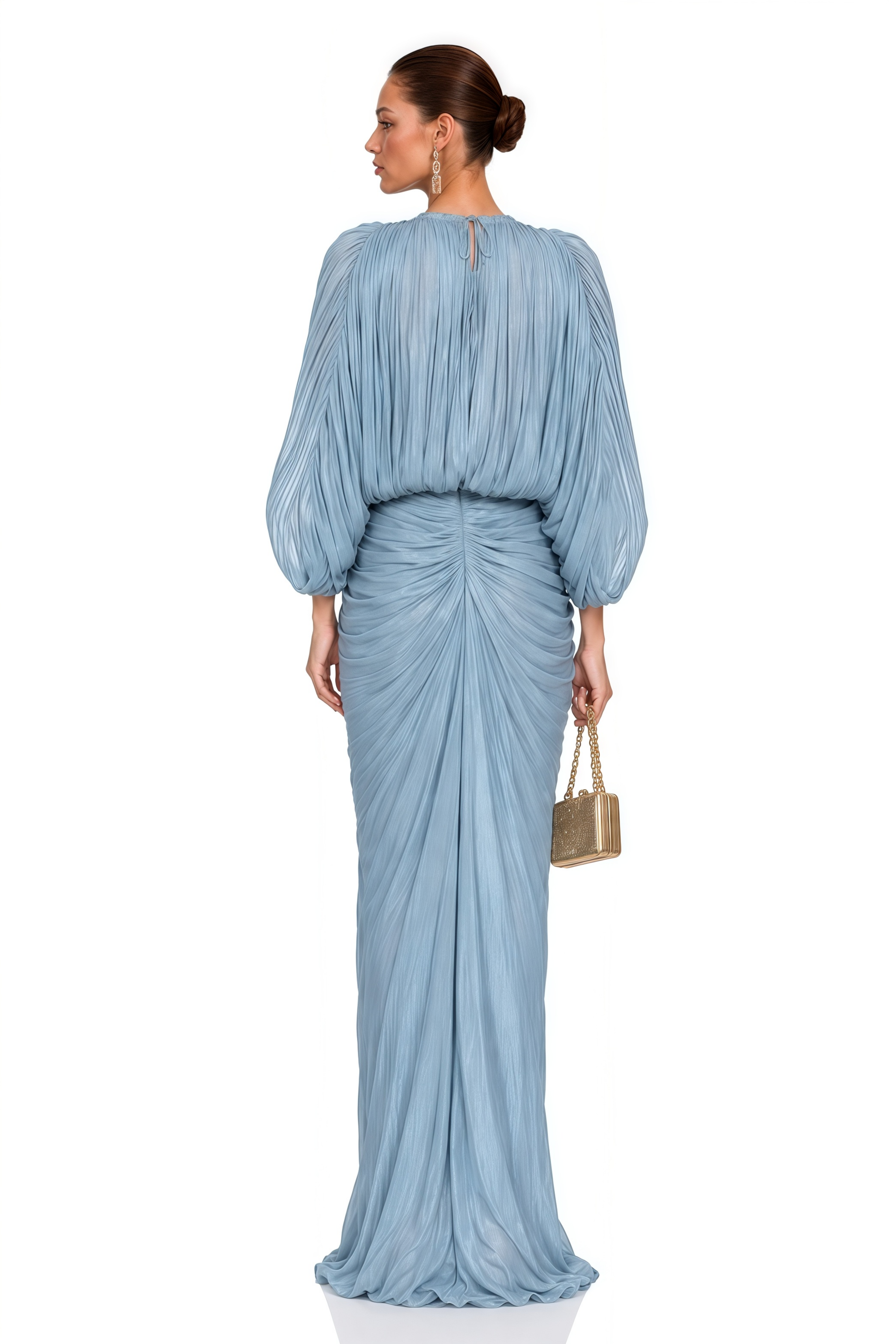 Fatimah Blue Draped Pleated Long Sleeve Maxi Dress