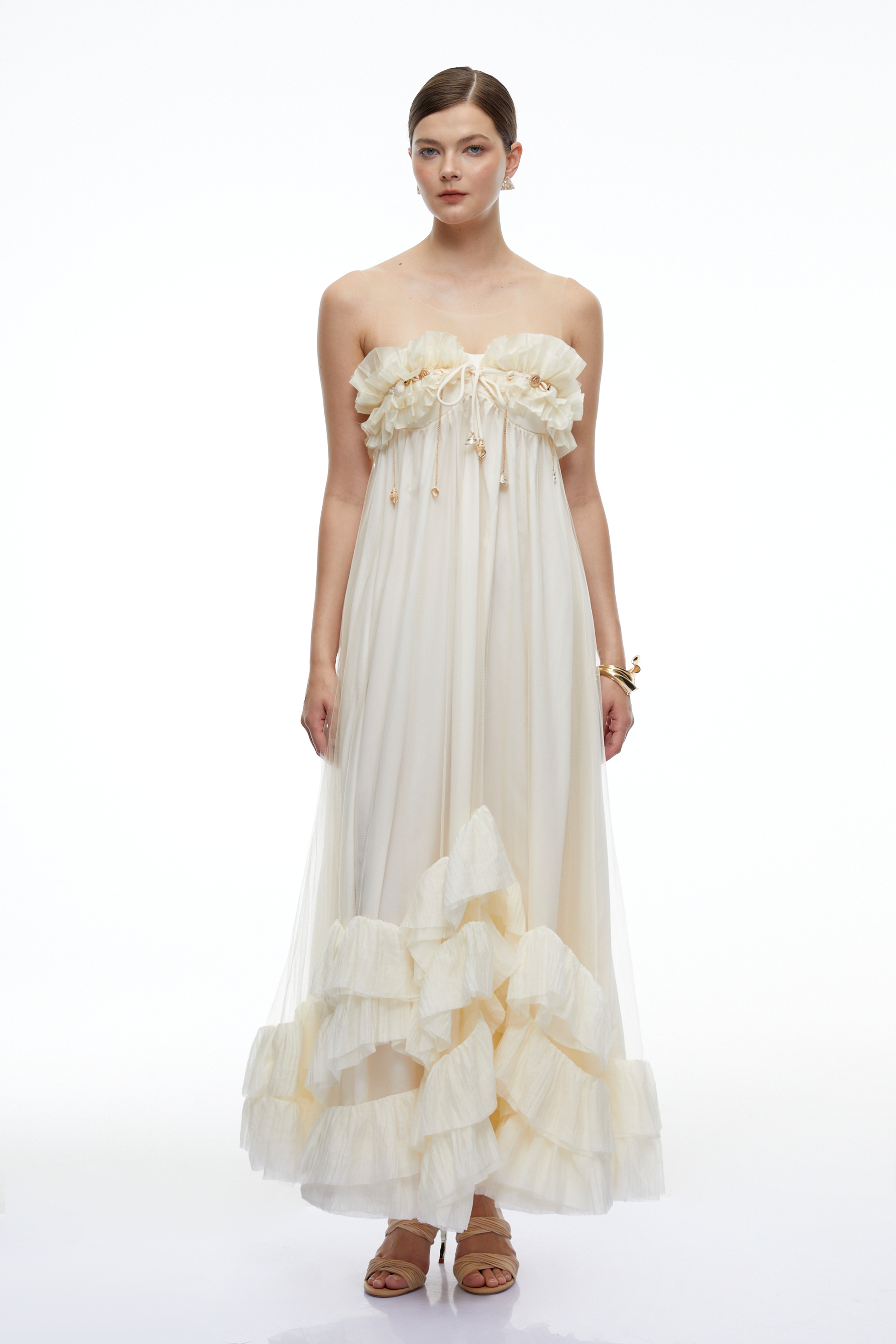 Felicity White Ruffle Lace Maxi Dress