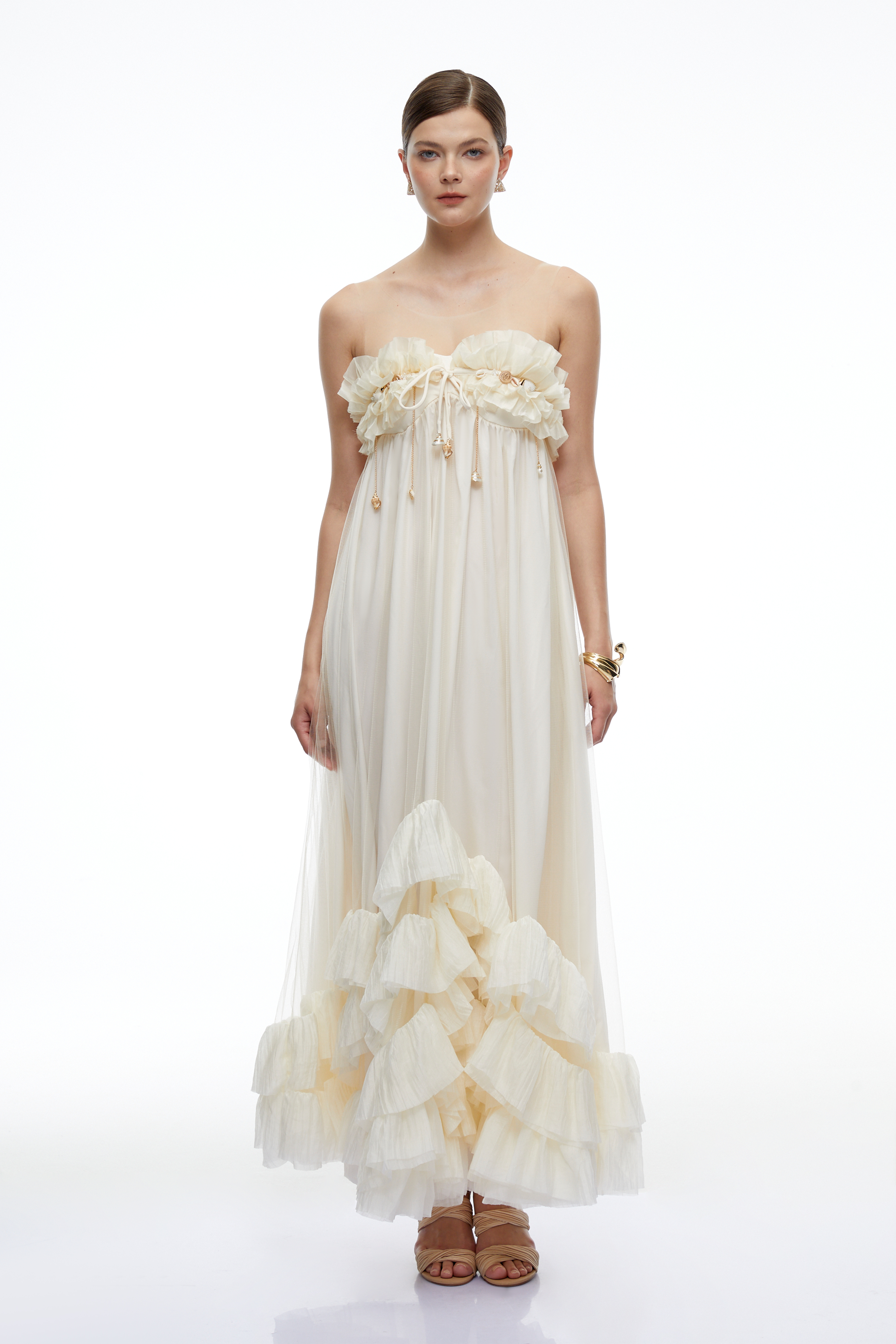 Felicity White Ruffle Lace Maxi Dress