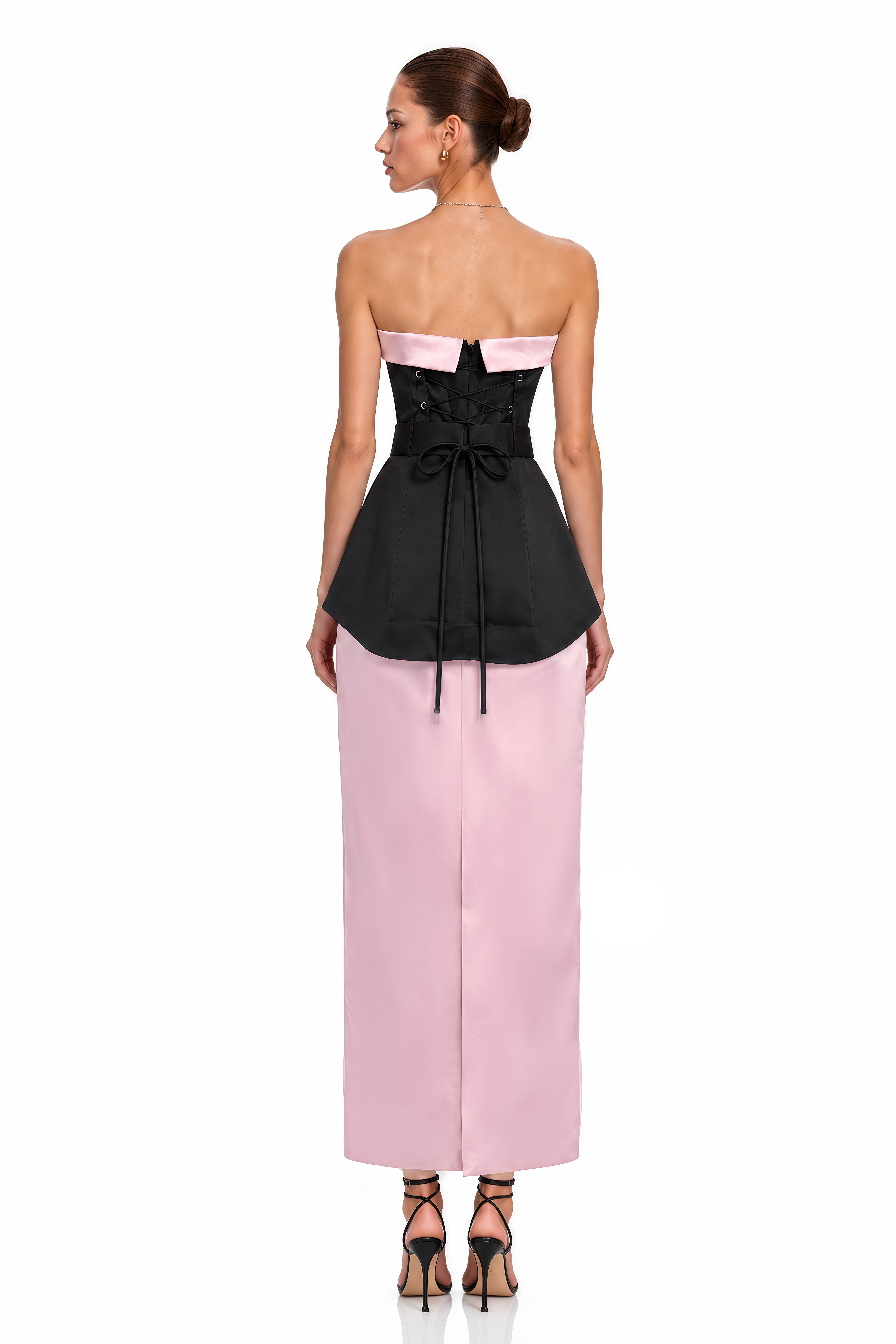 Felismina Pink Color Block Satin Midi Dress