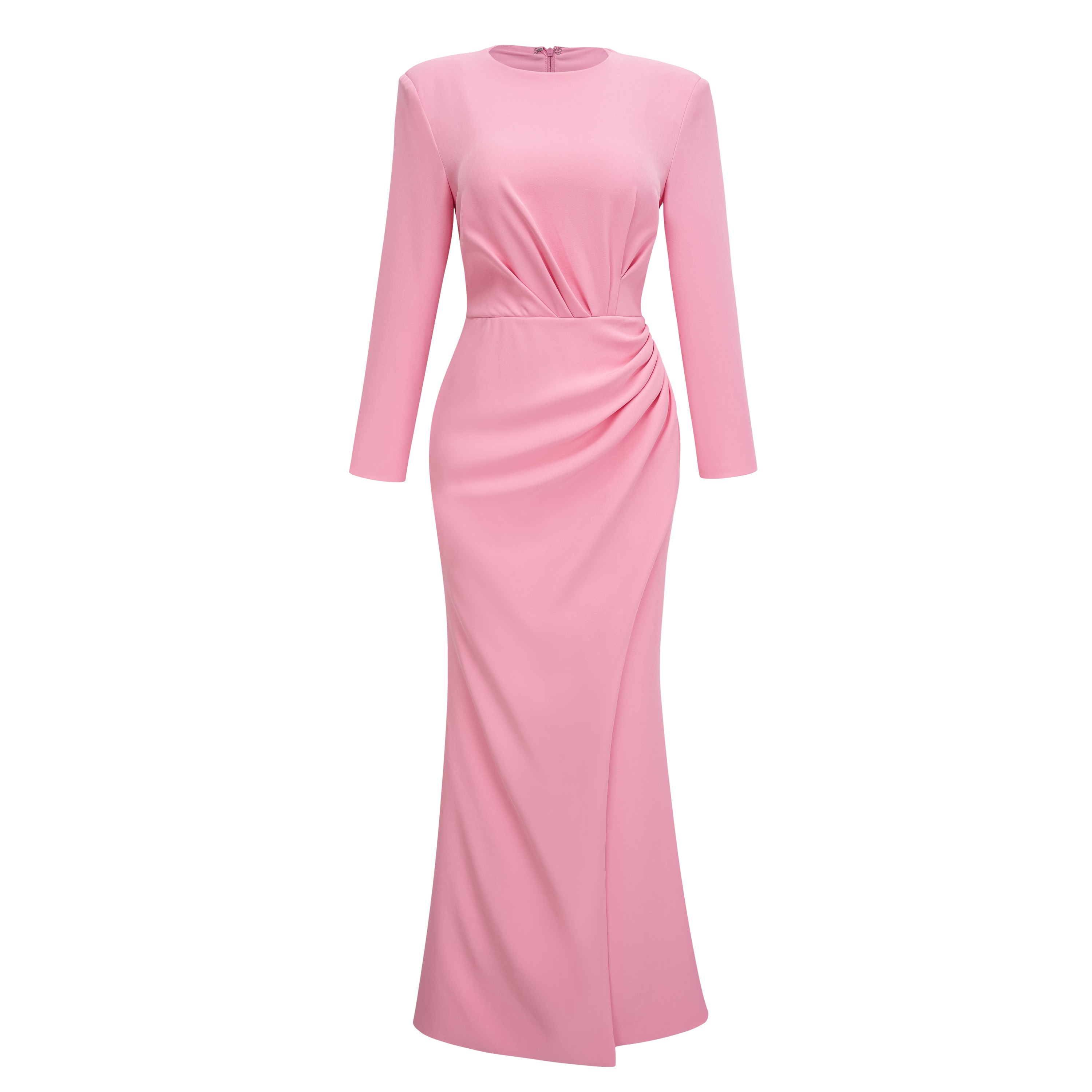 Feriha Pink Ruched Maxi Dress with High Slit