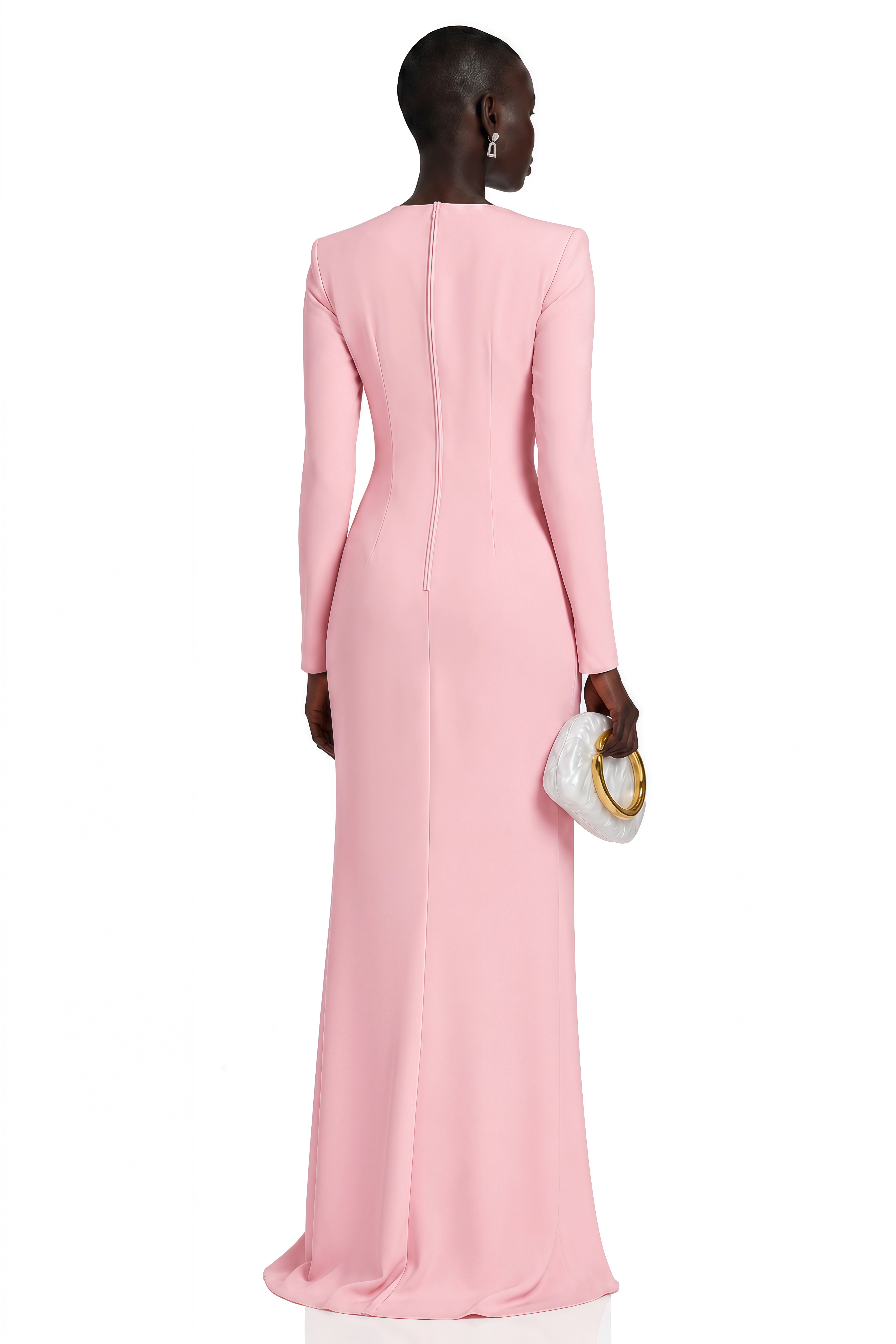 Feriha Pink Ruched Maxi Dress with High Slit