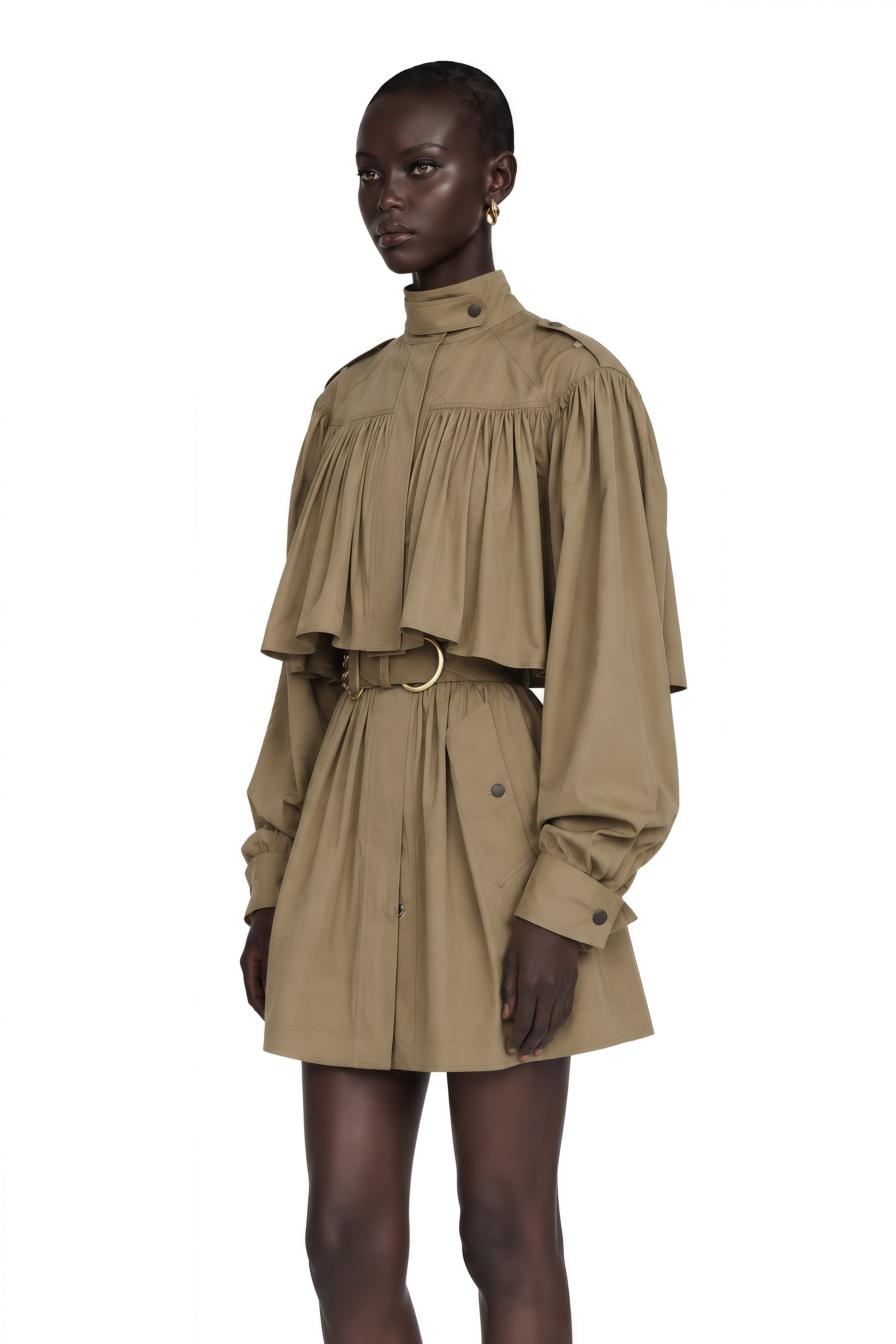 Ffion Khaki Ruffle Cropped Jacket & Mini Skirt Set