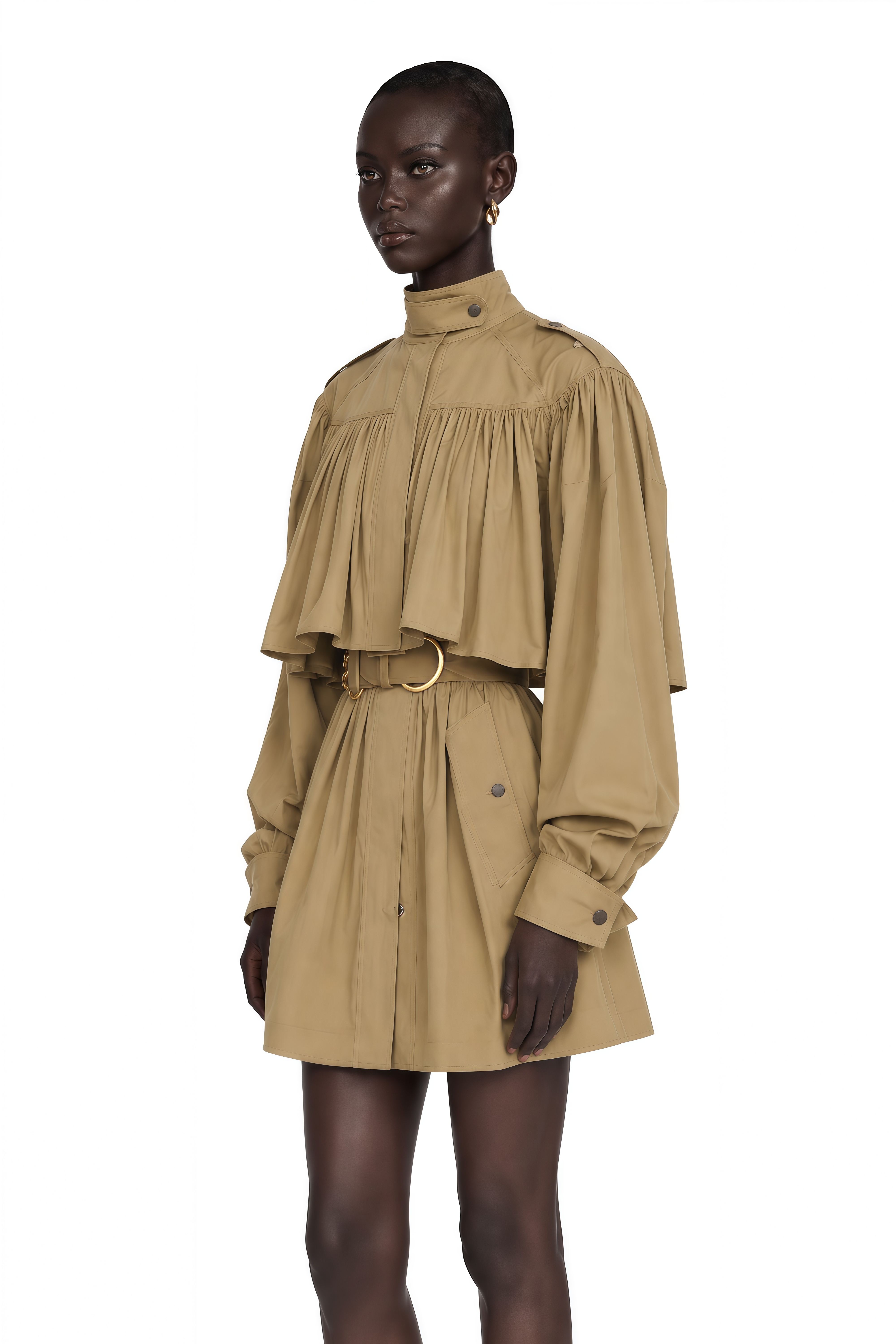 Ffion Khaki Ruffle Cropped Jacket & Mini Skirt Set