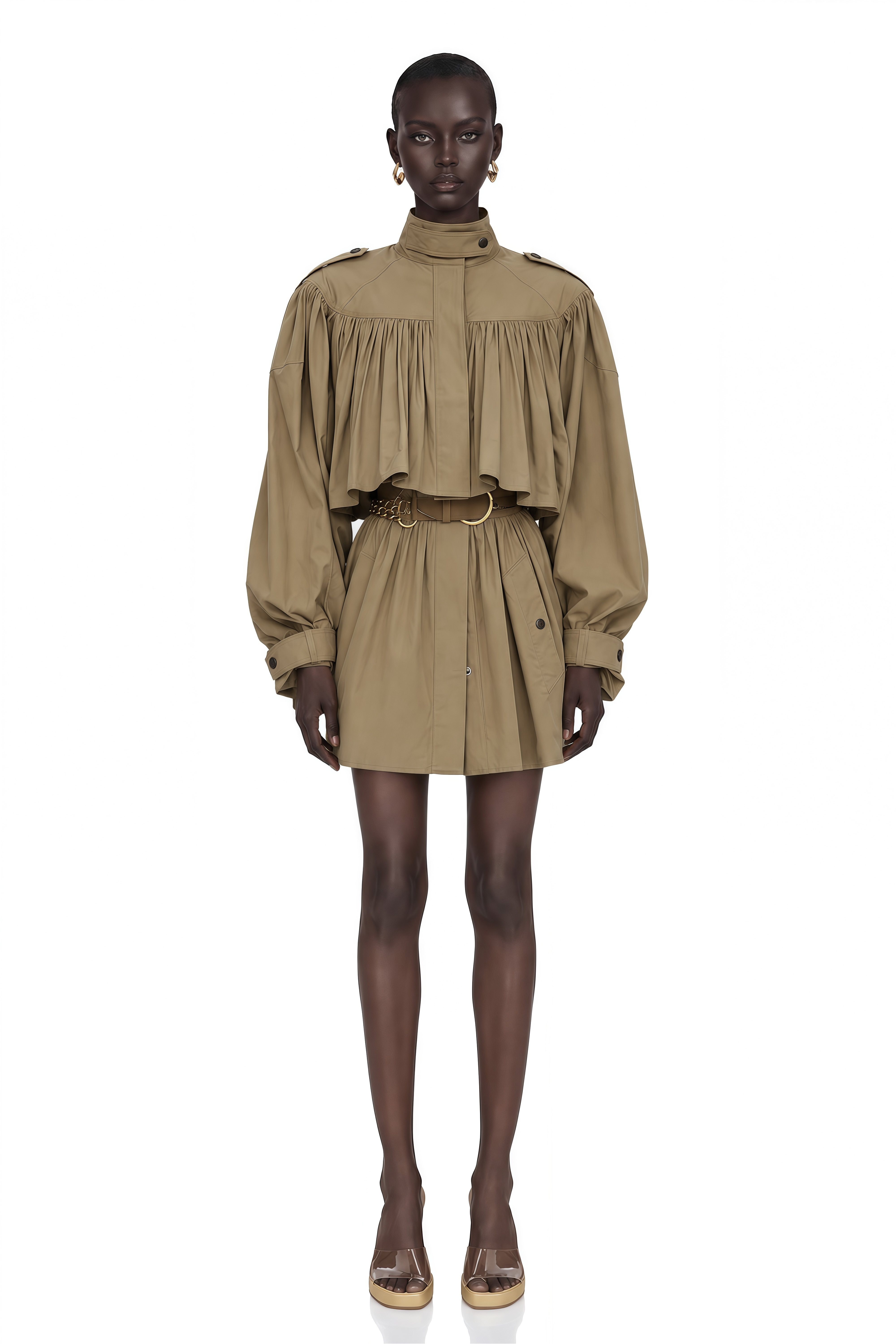 Ffion Khaki Ruffle Cropped Jacket & Mini Skirt Set