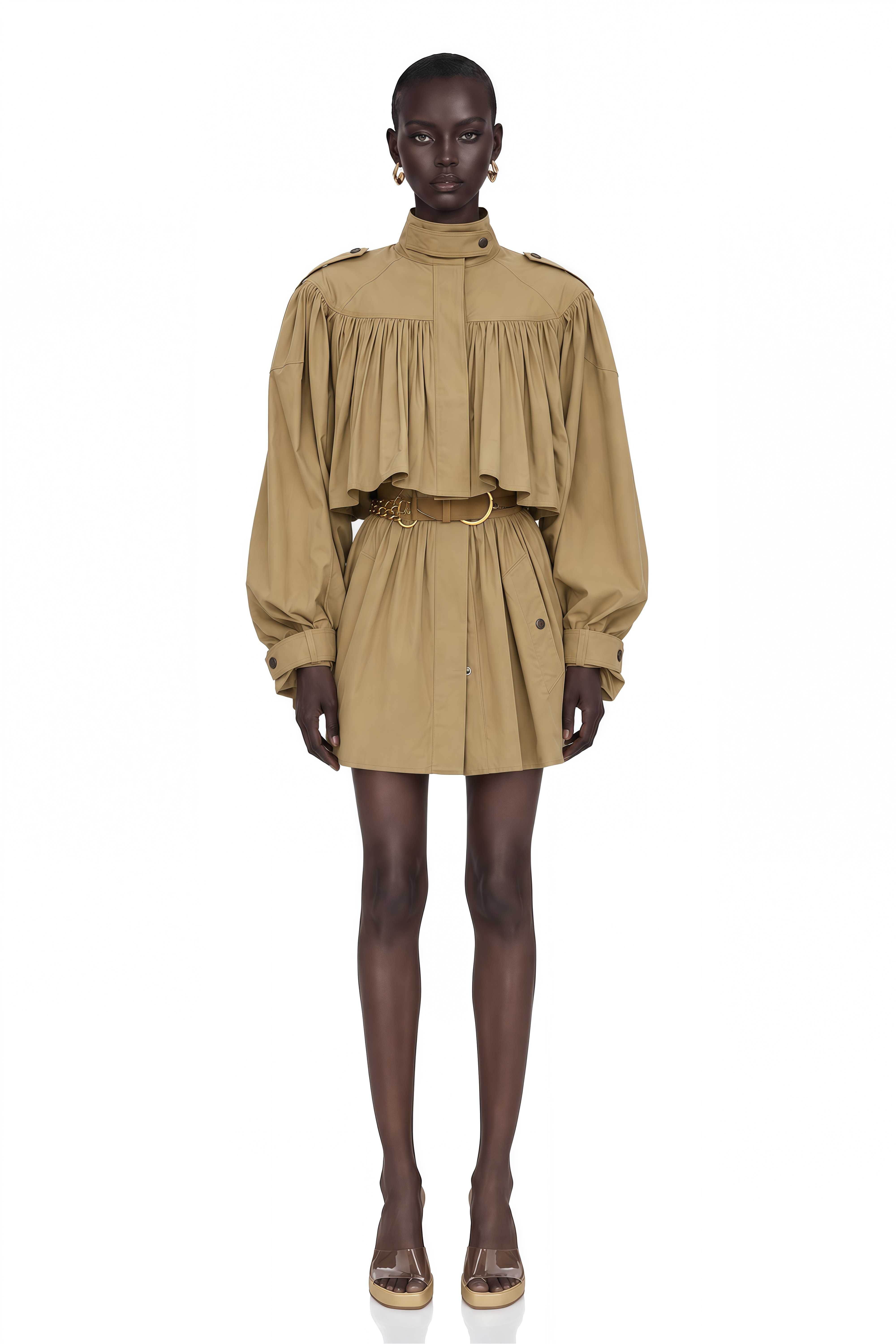 Ffion Khaki Ruffle Cropped Jacket & Mini Skirt Set