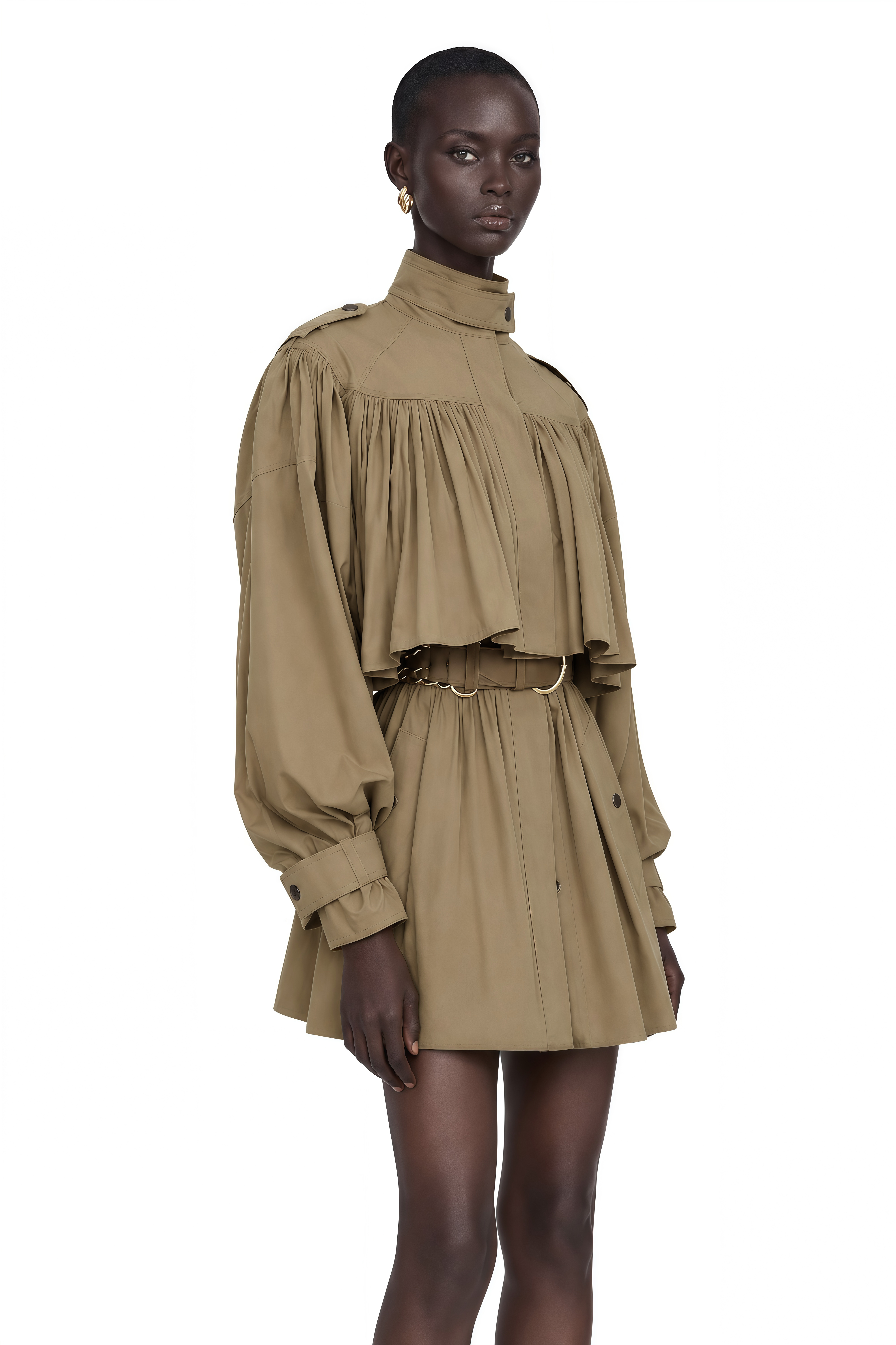 Ffion Khaki Ruffle Cropped Jacket & Mini Skirt Set