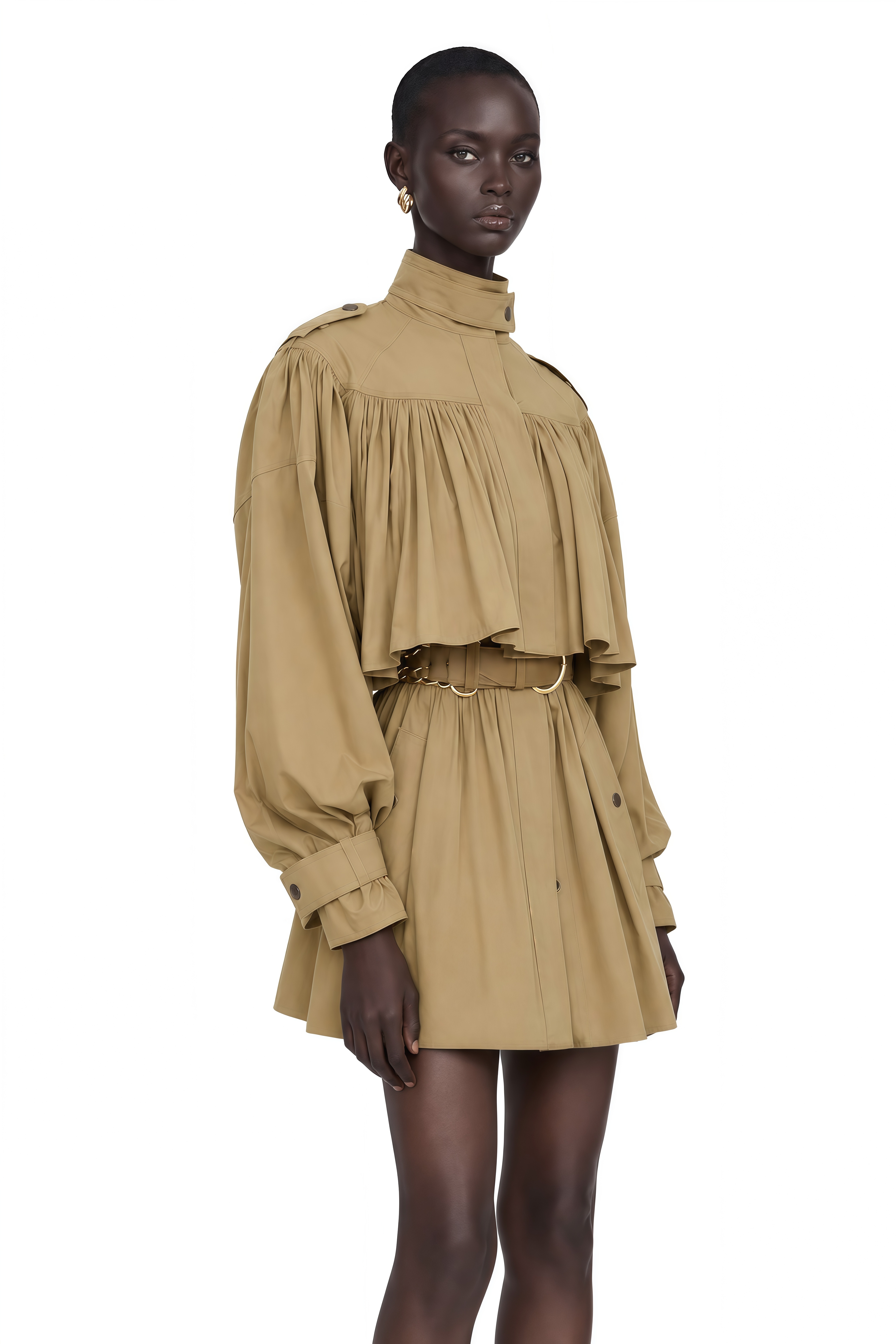 Ffion Khaki Ruffle Cropped Jacket & Mini Skirt Set