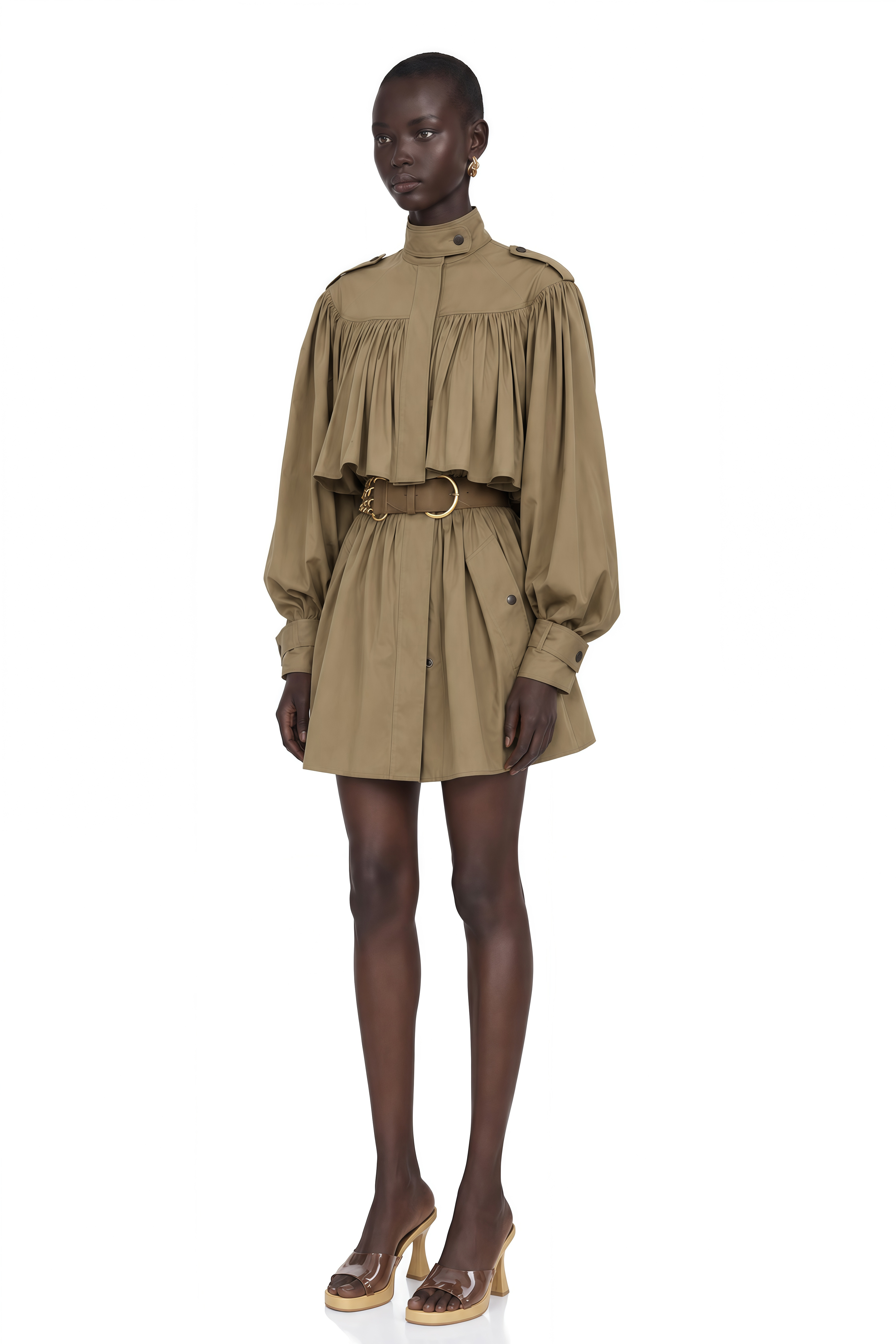Ffion Khaki Ruffle Cropped Jacket & Mini Skirt Set