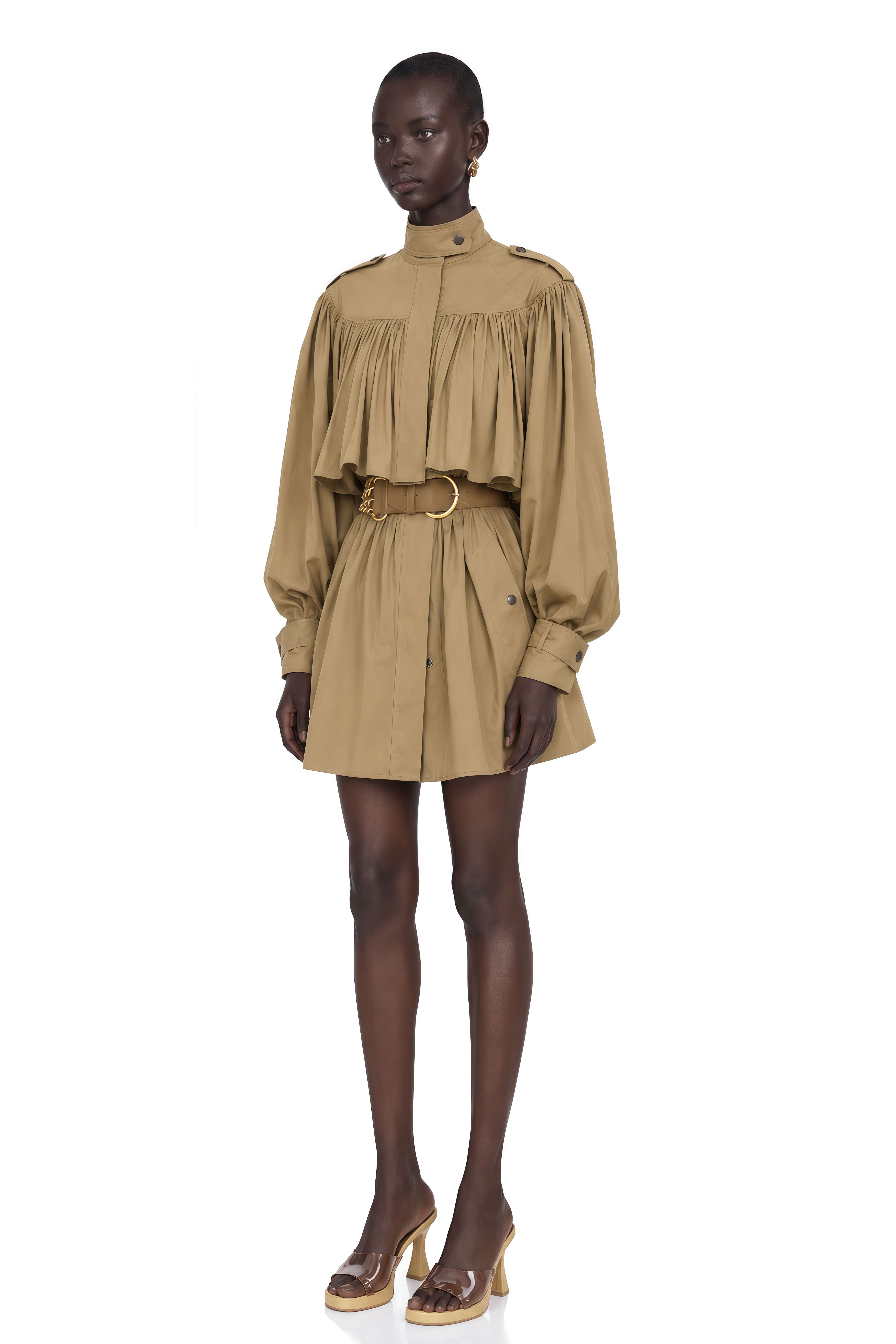 Ffion Khaki Ruffle Cropped Jacket & Mini Skirt Set