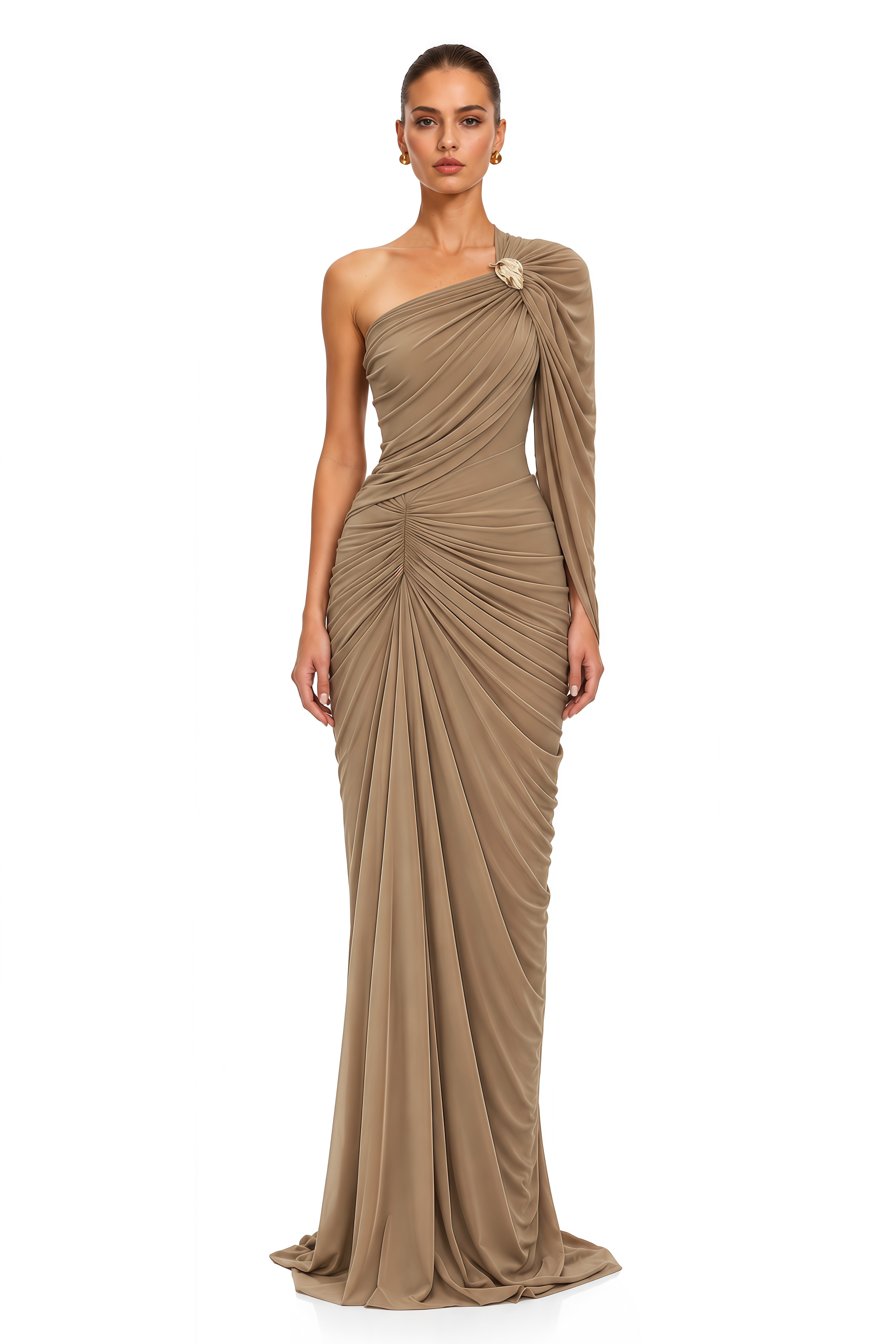 Fiammetta Khaki Draped One Shoulder Maxi Dress