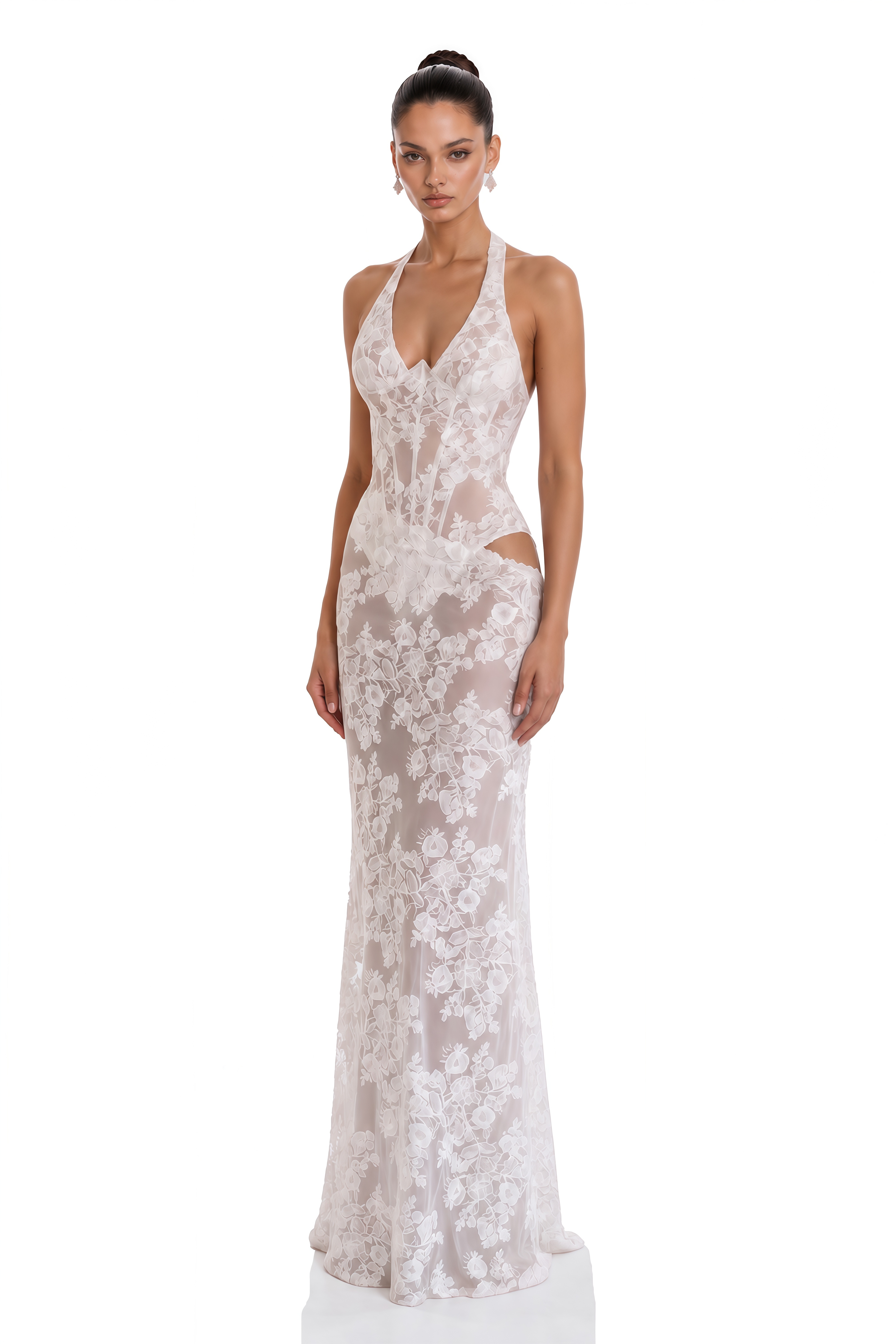 Finley White Lace Halterneck Bodysuit & Maxi Skirt Set