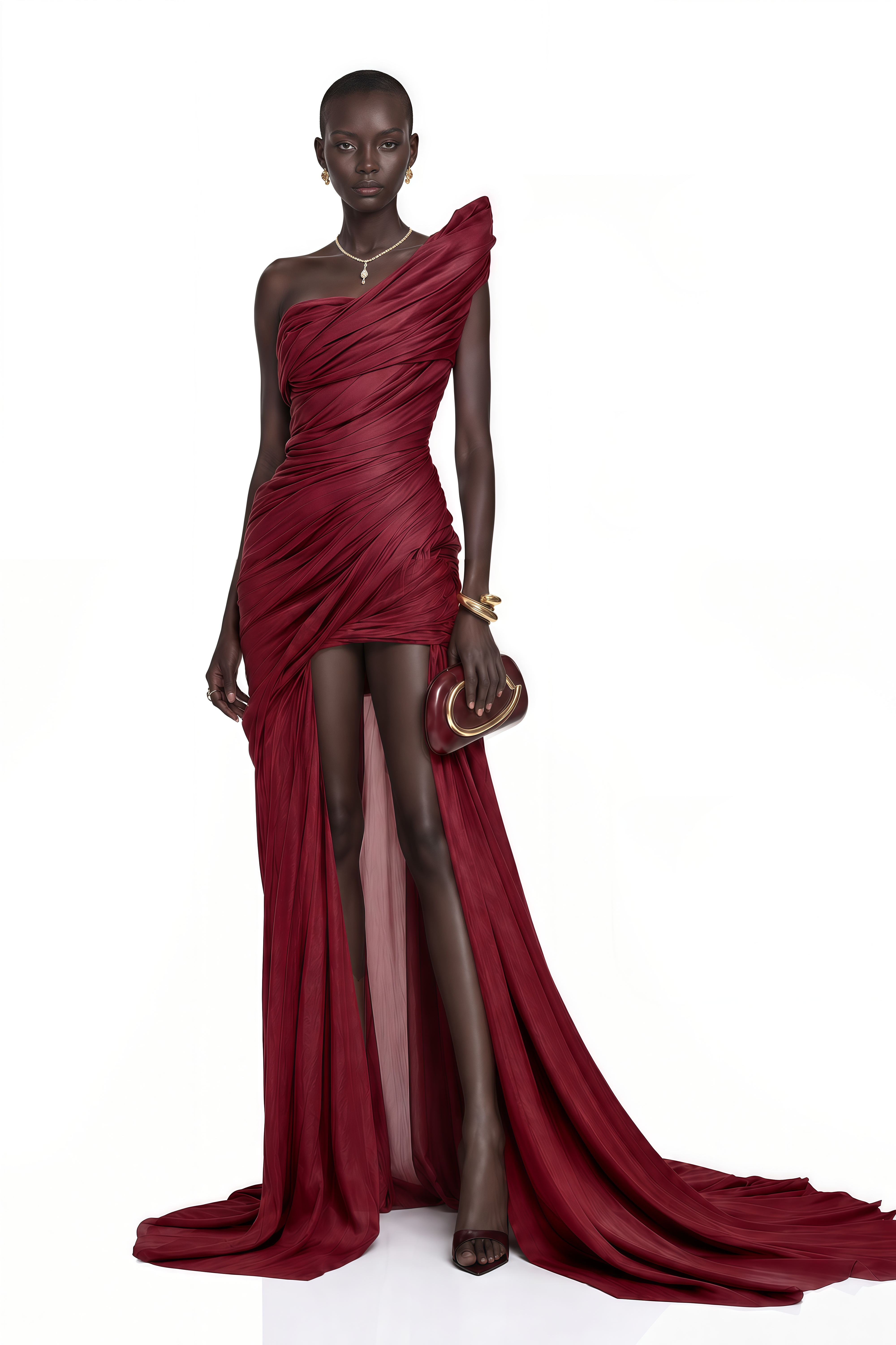 Florence Burgundy Asymmetrical One-Shoulder Ruched Maxi Dress